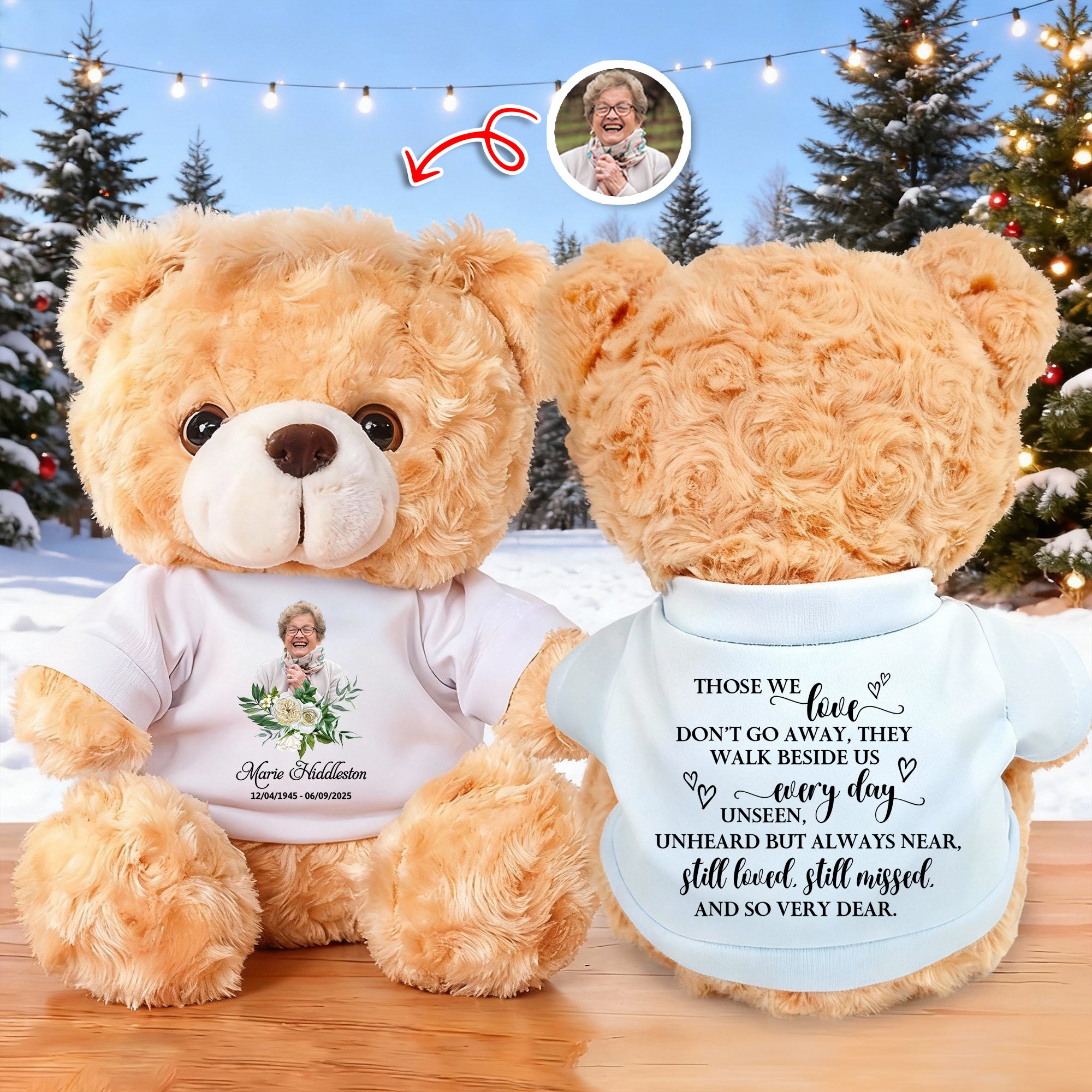 Those We Love Don't Go Away - Sympathy Gift - Custom Name and Photo - Personalized Bear Plush