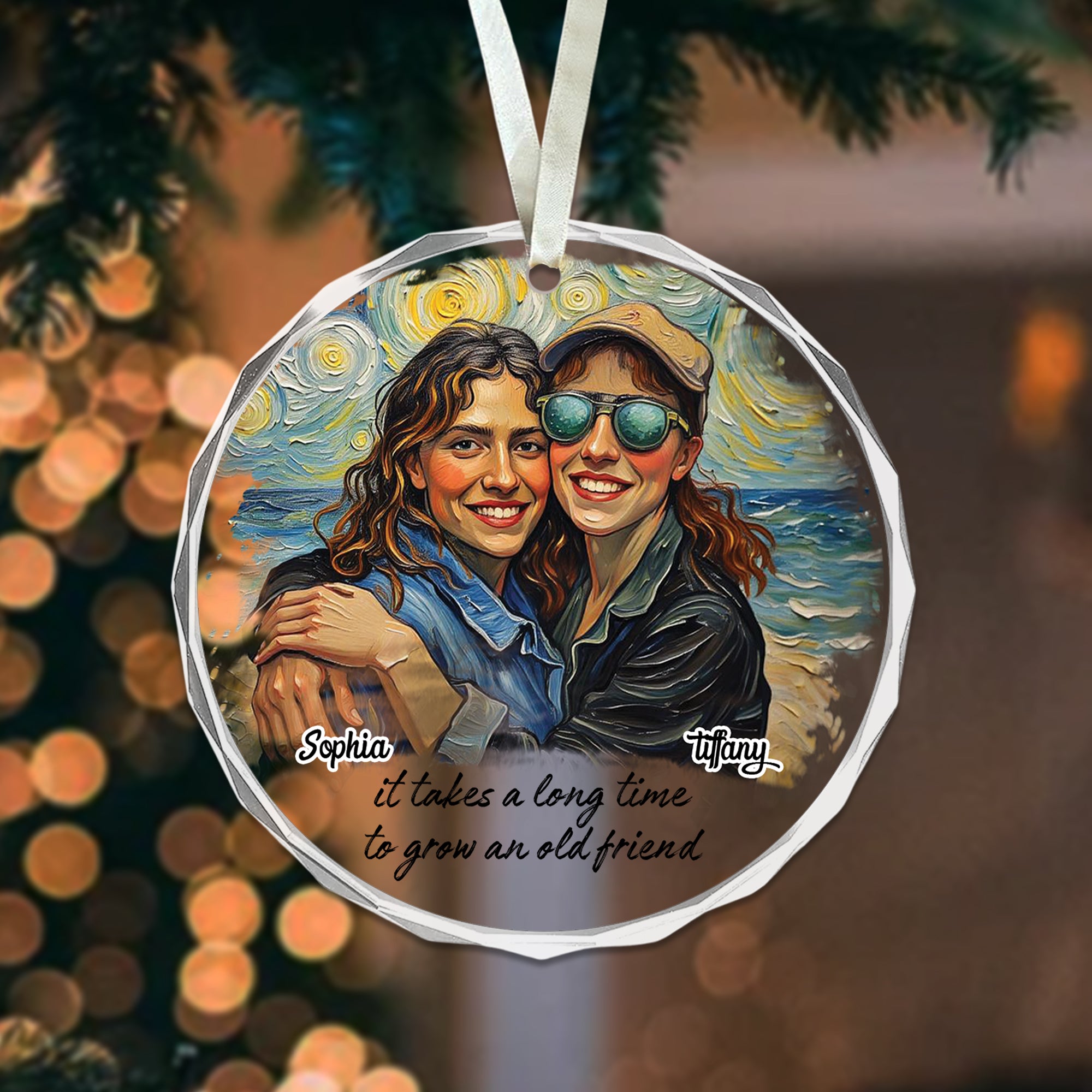 Best Friends - Custom Name and Photo - Personalized Glass Ornament