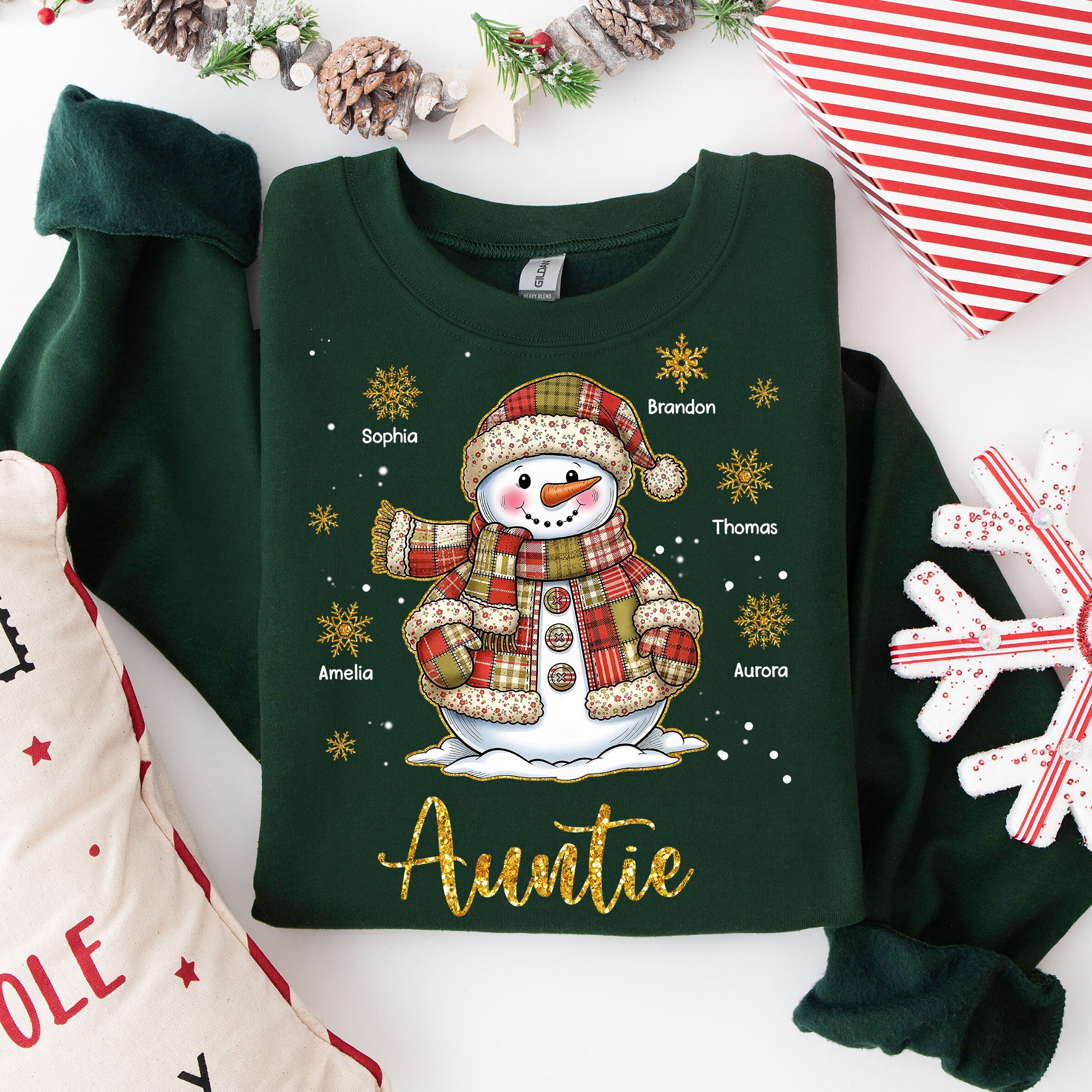 Patchwork Snowman - Custom Name Shirt - Personalized Shirt Custom T-shirt - Christmas Shirt for Grandma