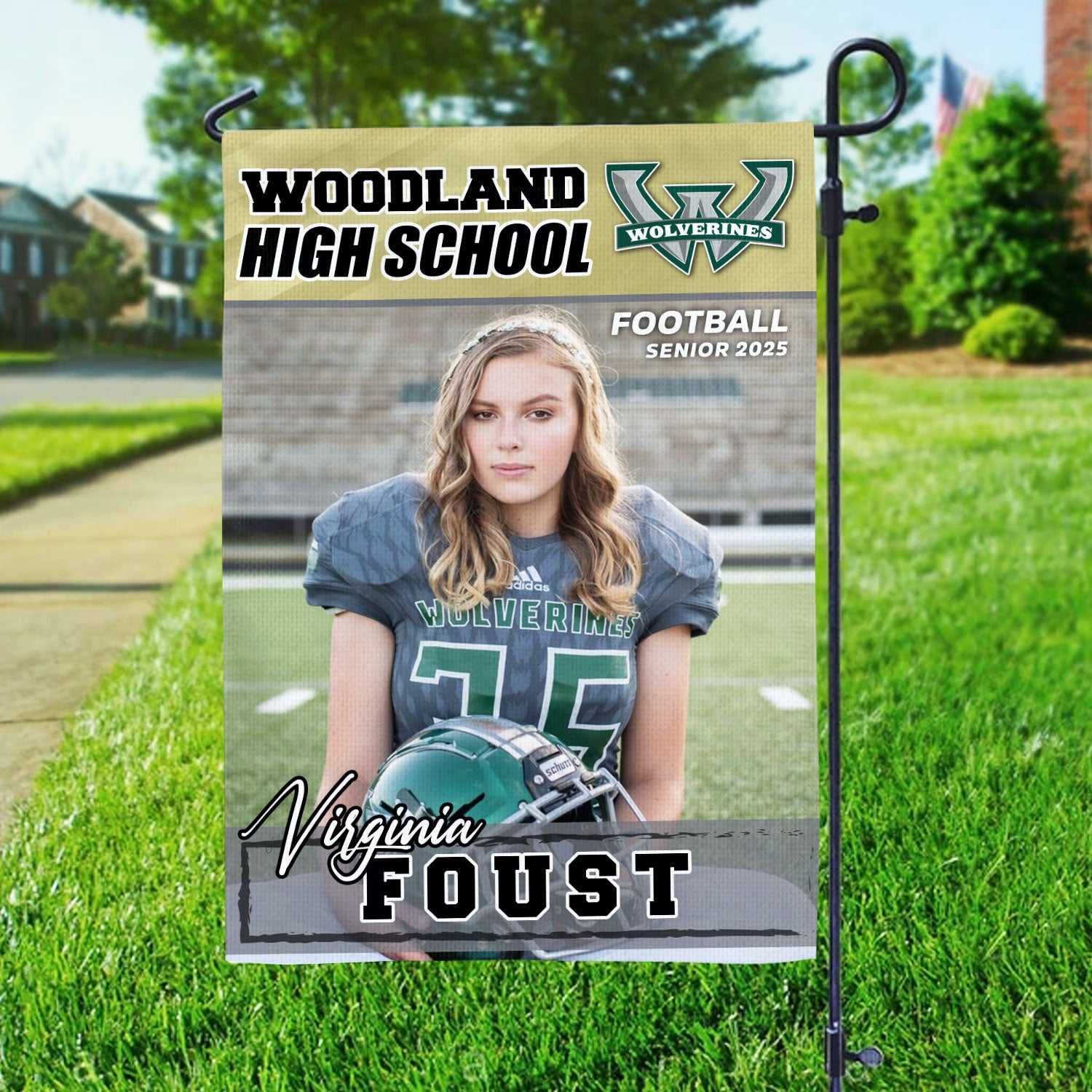 Custom Photo Flag Congrats Football Senior 2025 Graduation Garden Flag, Graduation Decorations