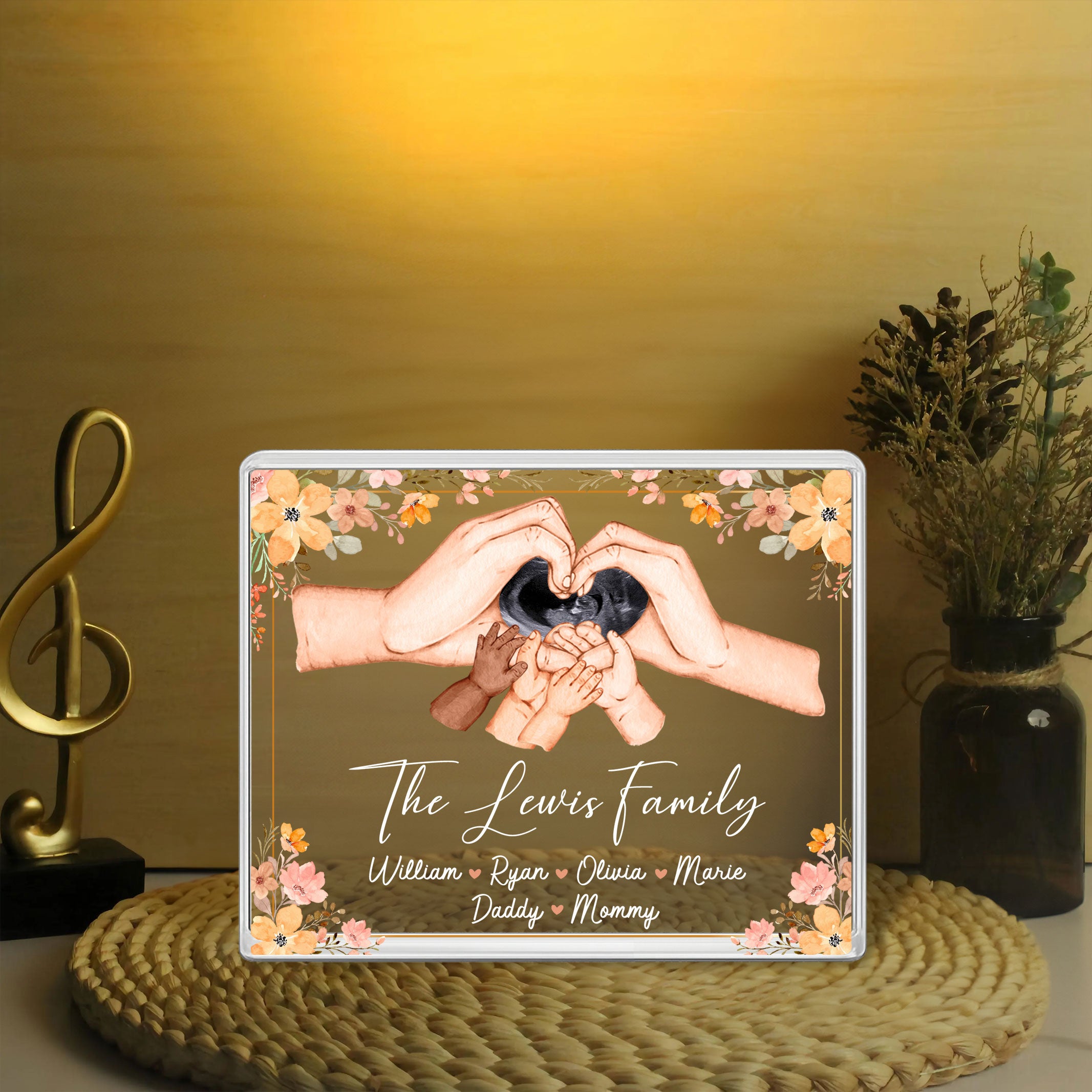 Family Hand with Heart - Personalized Name Gift - Custom Shape Acrylic Block Plaque