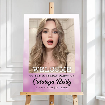 Welcome To The Party - Birthday Sign - Custom Name & Photo Law Sign - Birthday Party Welcome Sign