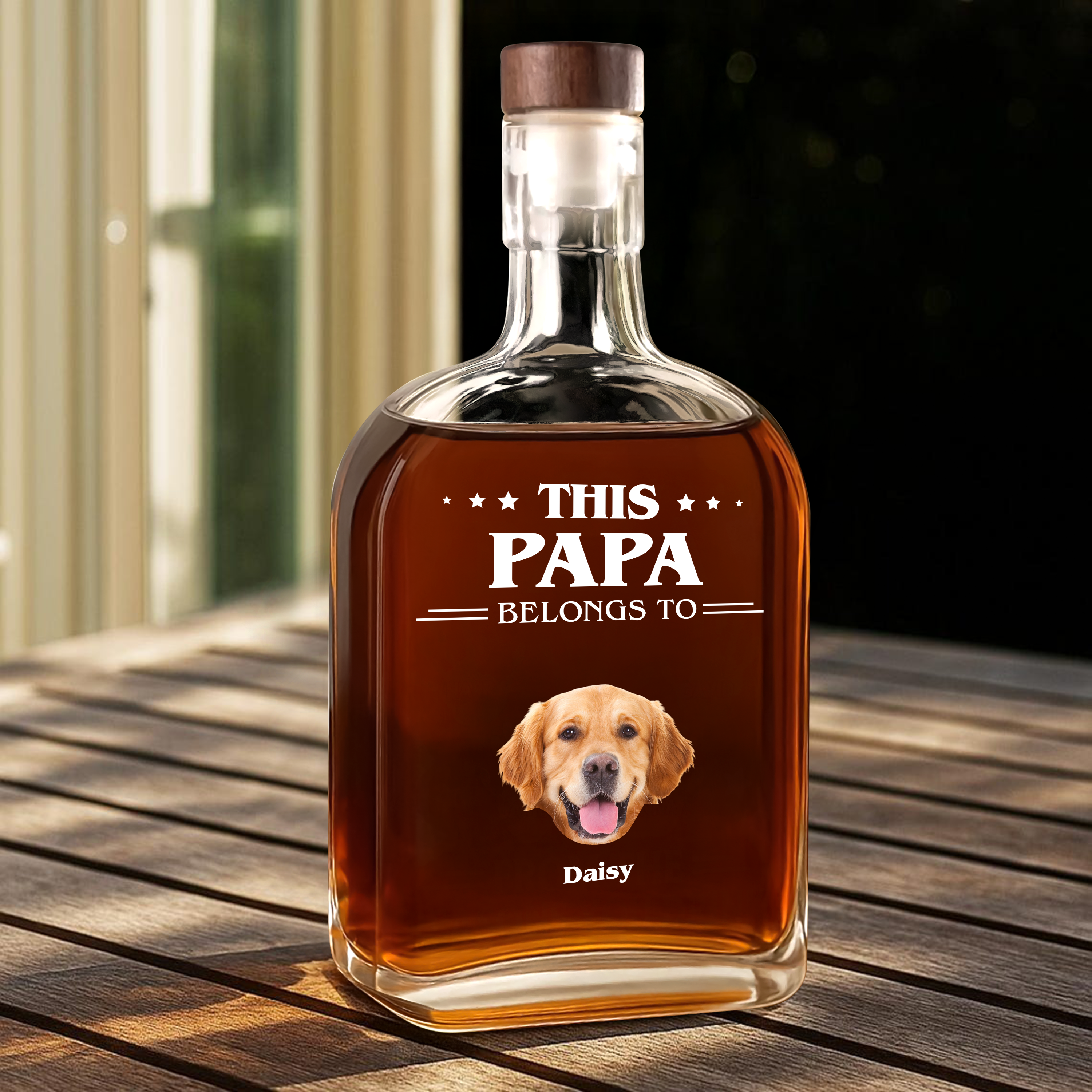 This Daddy Belongs To - Family Photo Personalized Custom Whiskey Bottle
