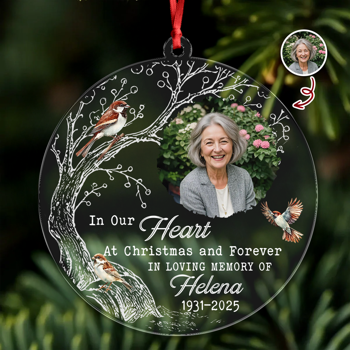 Memorial Ornament - Custom Name and Photo - Custom Shape Hologram Ornament