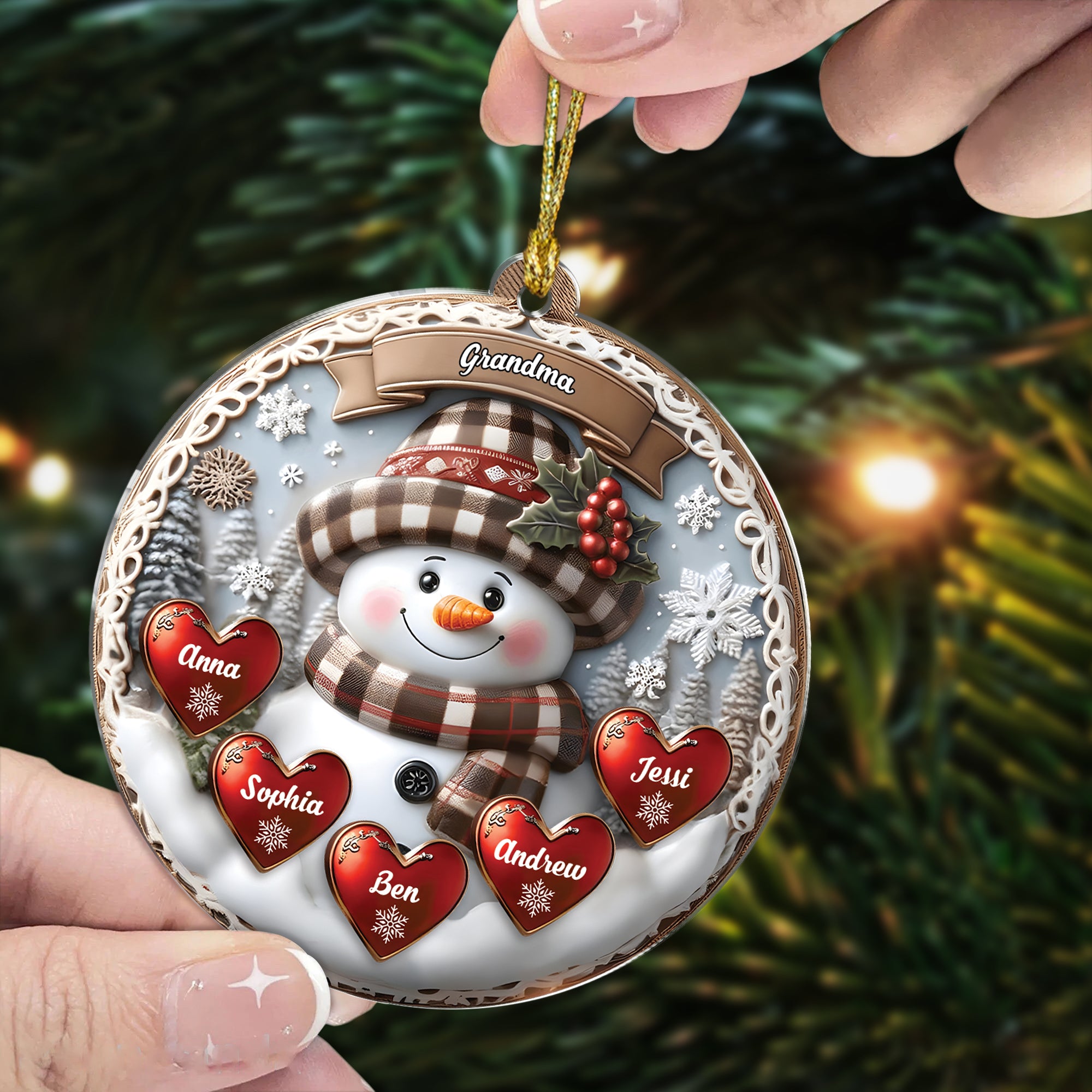 Snowman Custom Name - Personalized Hologram Ornament - Family Decoration