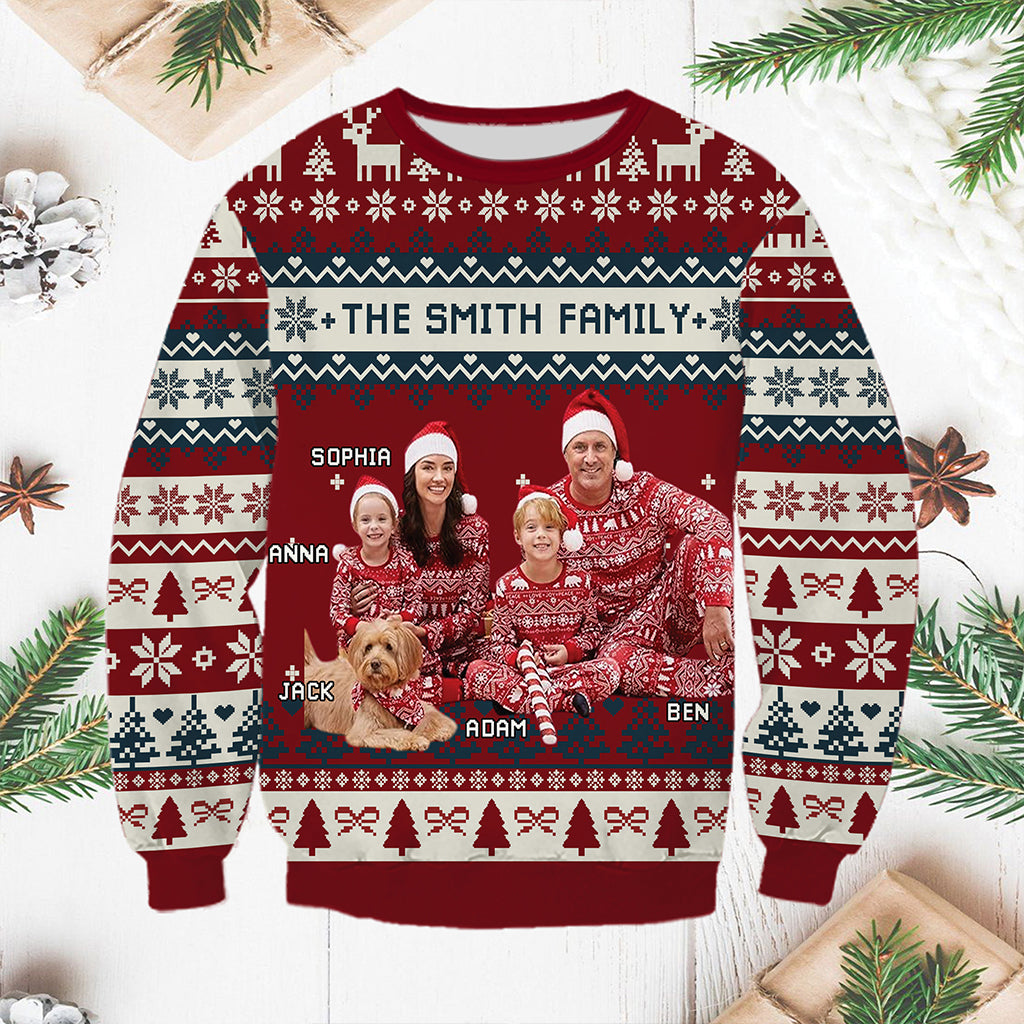 Custom Family Name and Photo Ugly Christmas Sweatshirt - All-Over-Print Sweatshirt