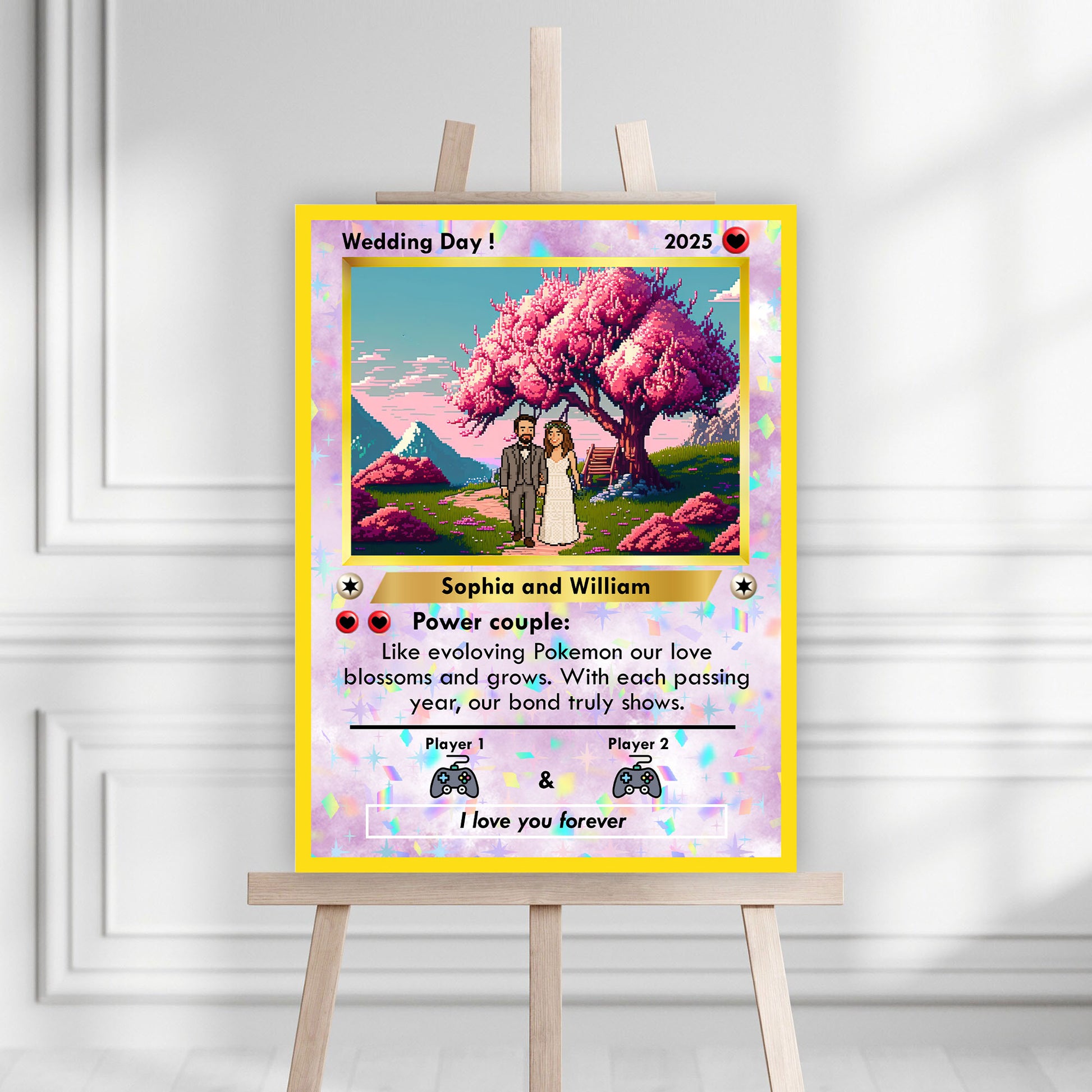 Wedding Welcome Sign - Pixel Style Art - Custom Name and Photo Wedding Law Sign