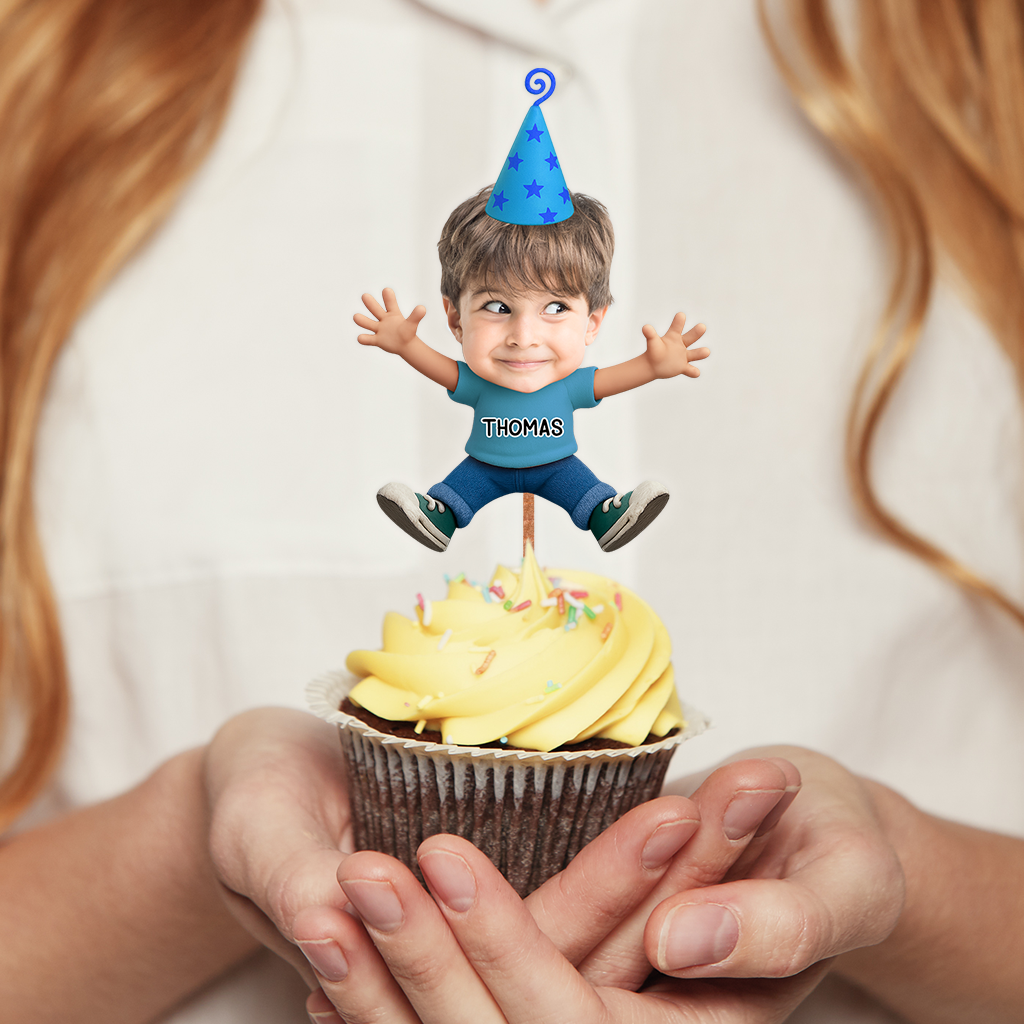 Baby Birthday Face Photo - Custom Birthday Party Face Cupcake Toppers, Graduation Decorations, Physical Product
