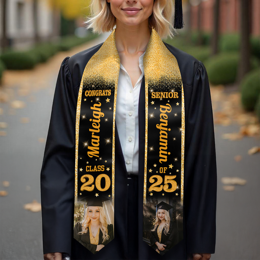 Glitter 2025 Graduation Stole With Photo Personalized Gift For Graduation