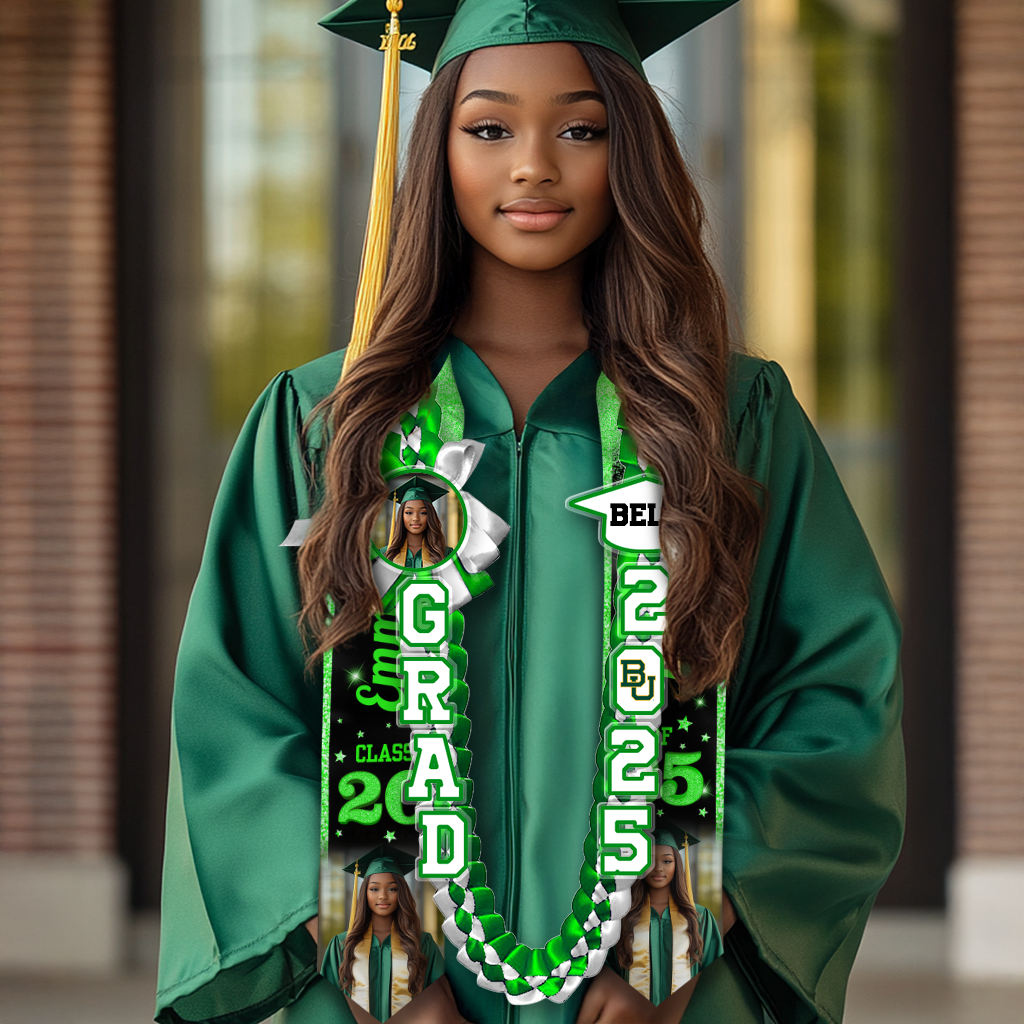 Glitter 2025 Graduation Stole and Lei Custom Photo - Personalized Gift For Graduation