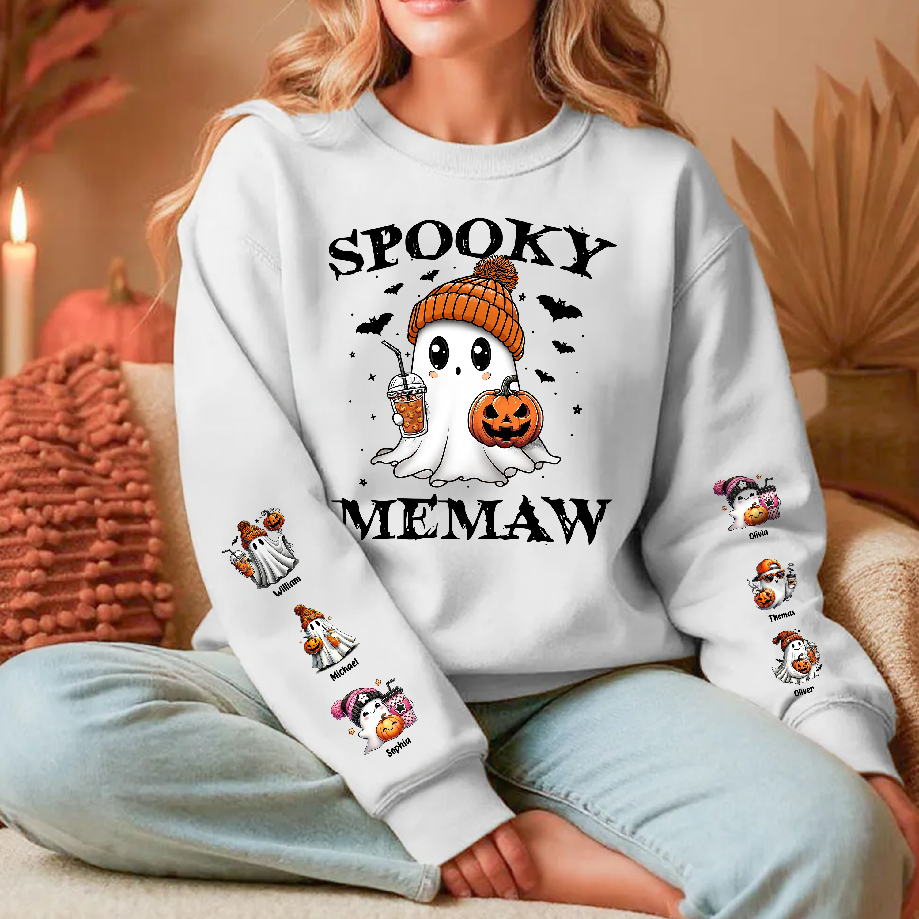 Spooky Mom Grandma Halloween Pumpkin - Custom Name Sweatshirt - Personalized Shirt Custom T-shirt