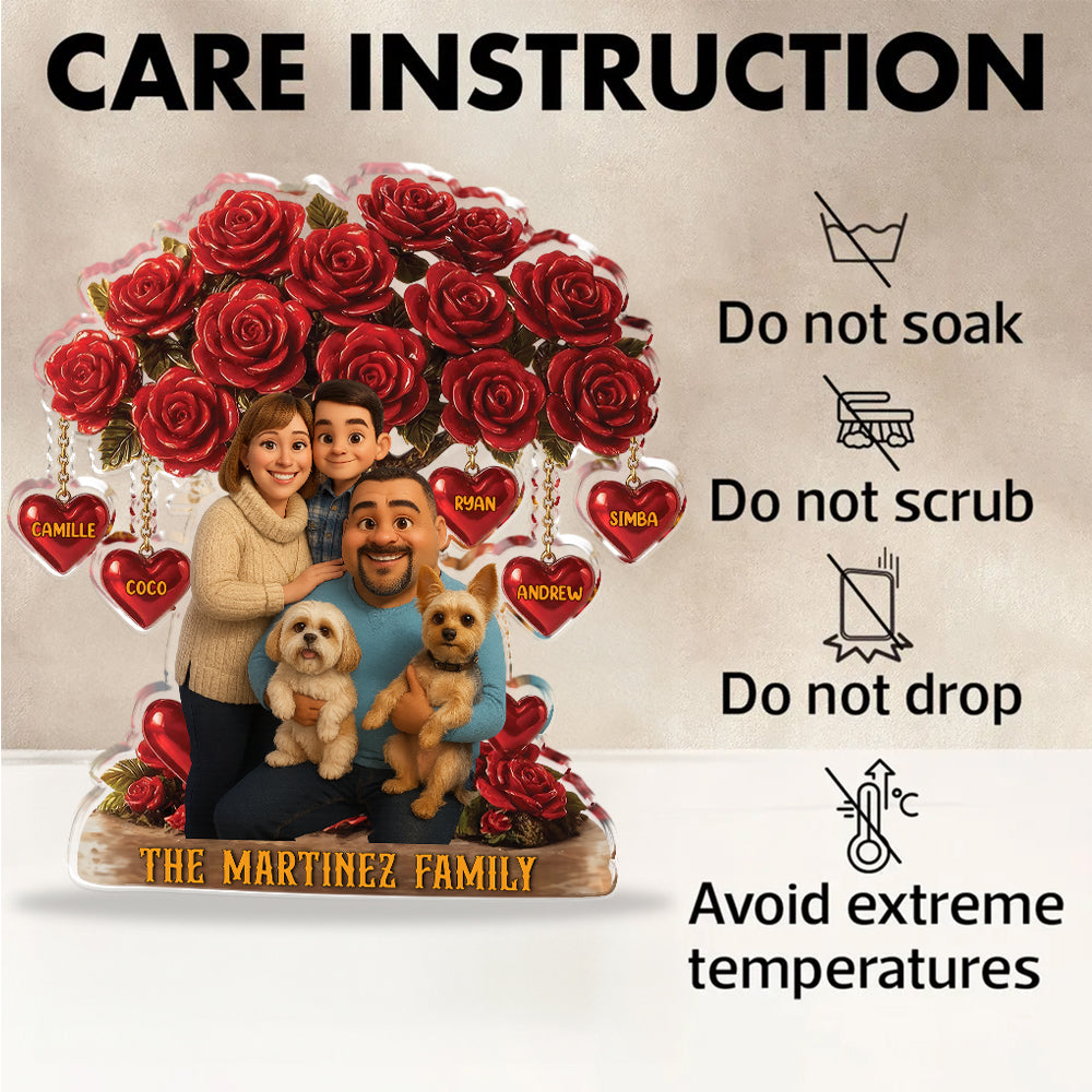 Family Tree Heart Name and Photo - Personalized Name and Photo Family Gift - Custom Shape Acrylic Block Plaque