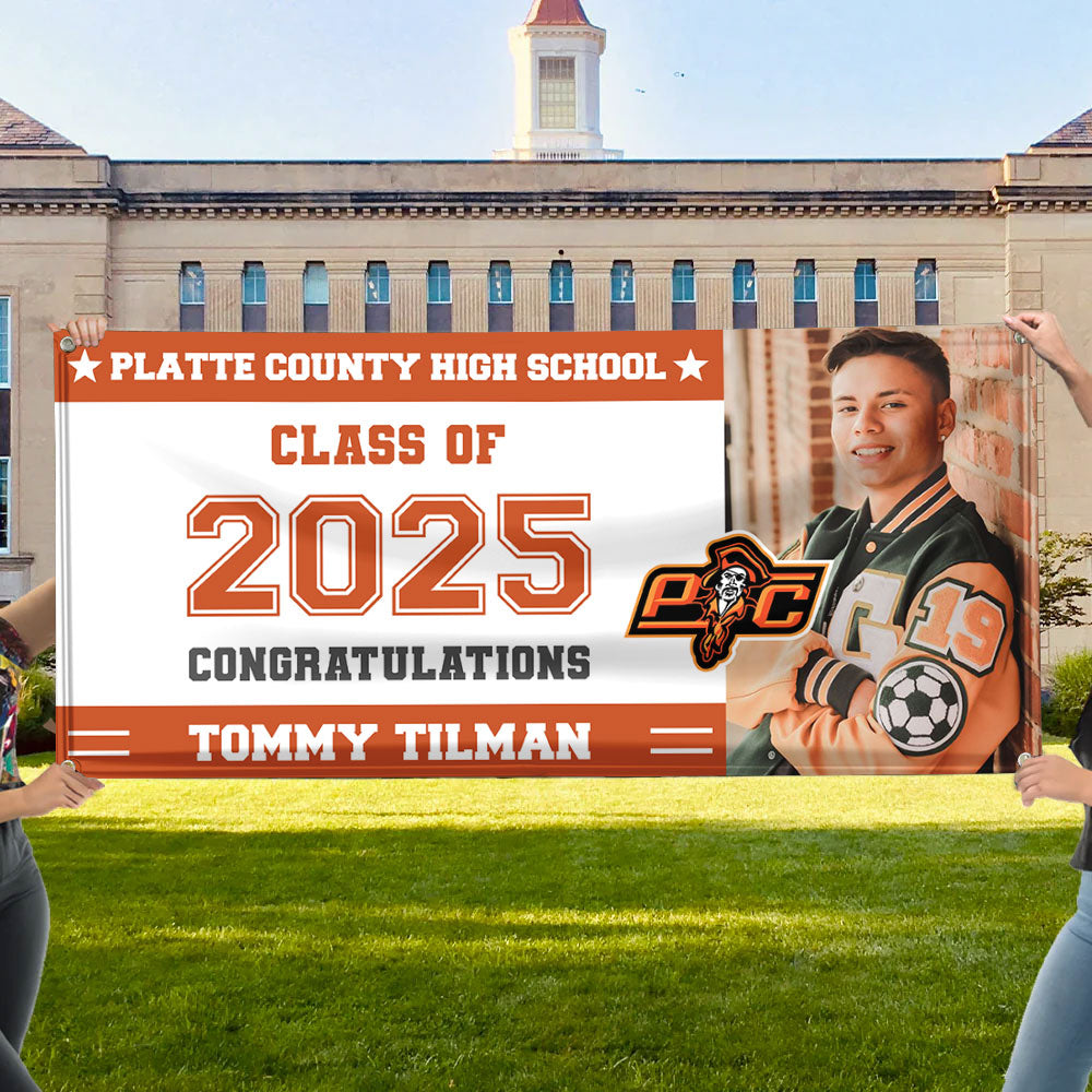 Class of 2025 Graduation Banner – Custom Name, Photo & School Logo Decoration