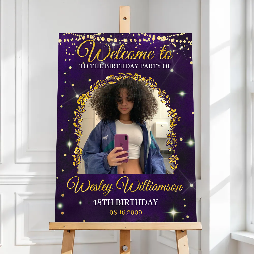 Welcome To The Birthday Party - Custom Name & Photo Law Sign - Birthday Party Welcome Sign