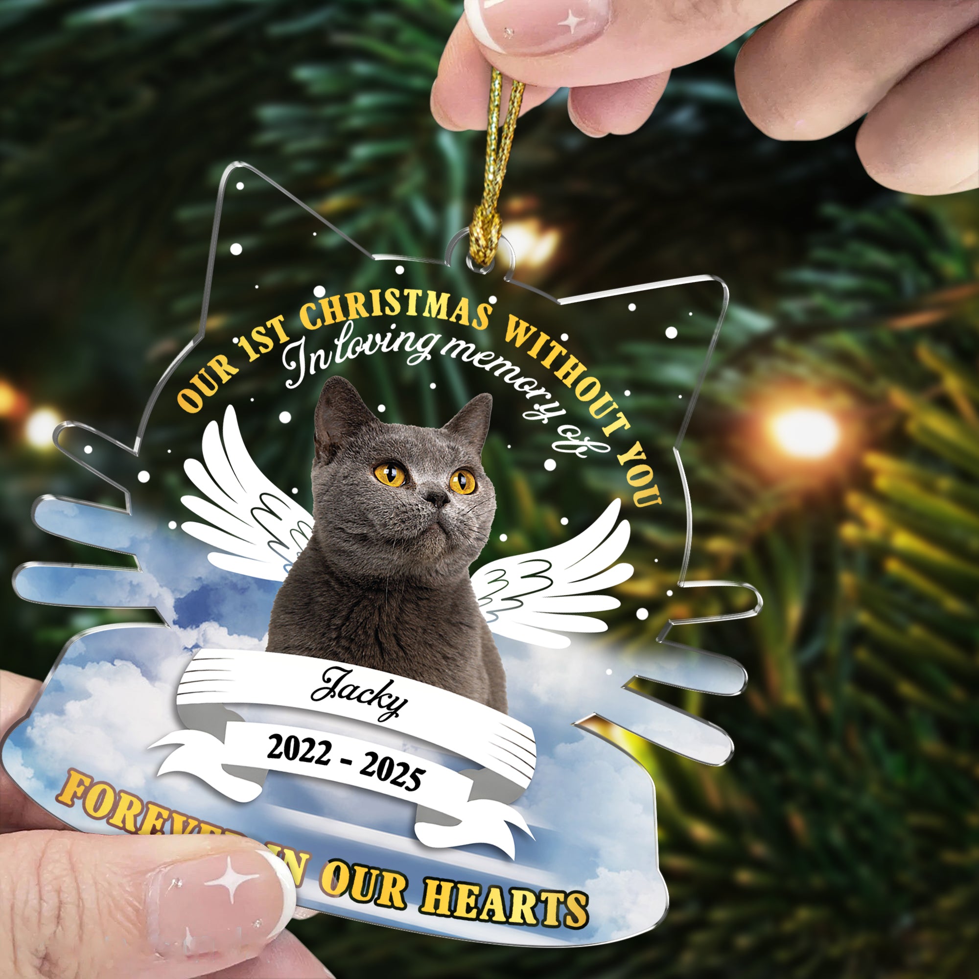 First Christmas Without You - Custom Pet Photo - Custom Shape Hologram Ornament