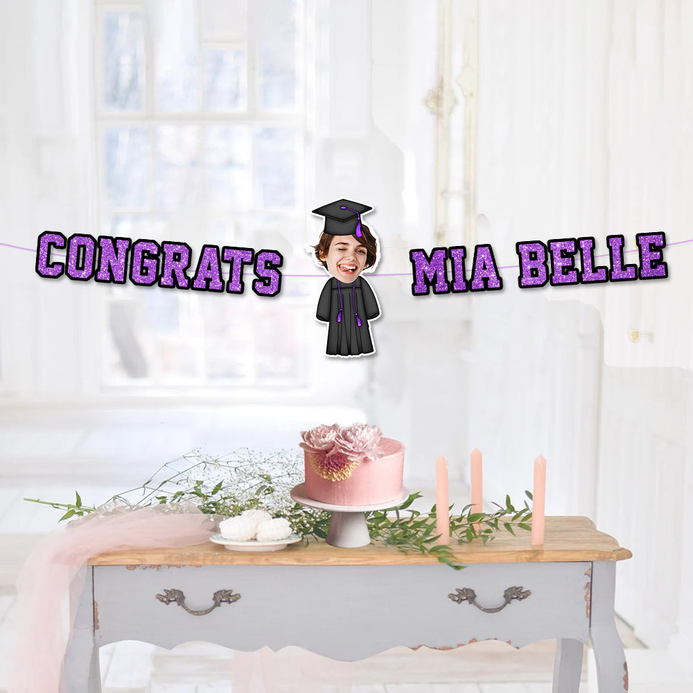 Custom Name Bunting Party Decorations - Personalized Alphabet Letters and Face Photo - Graduation Decor