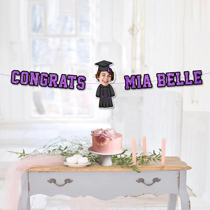 Custom Name Bunting Party Decorations - Personalized Alphabet Letters and Face Photo - Graduation Decor