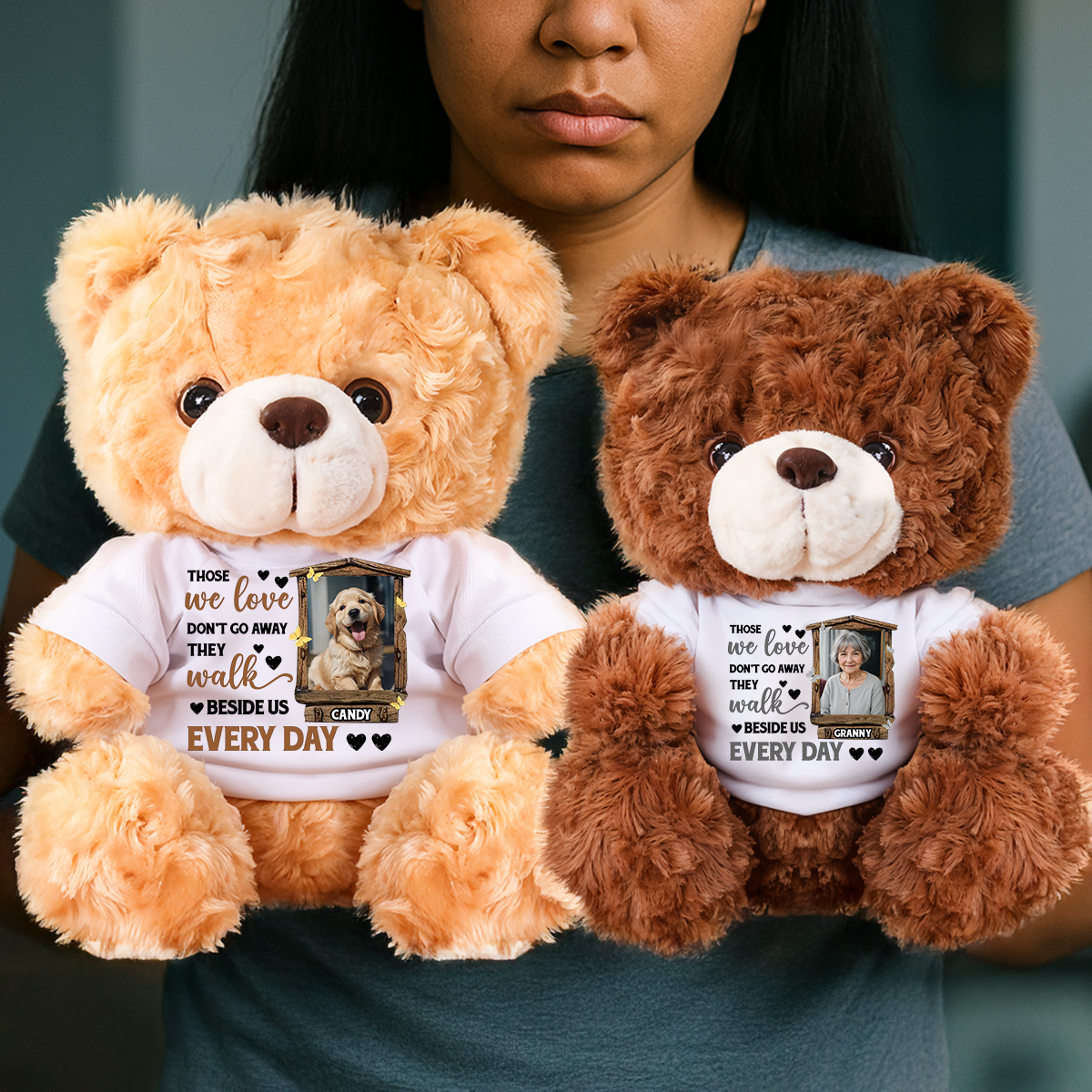 Those We Love Don't Go Away - Personalized Memorial Bear Plush - Custom Photo and Name Bear