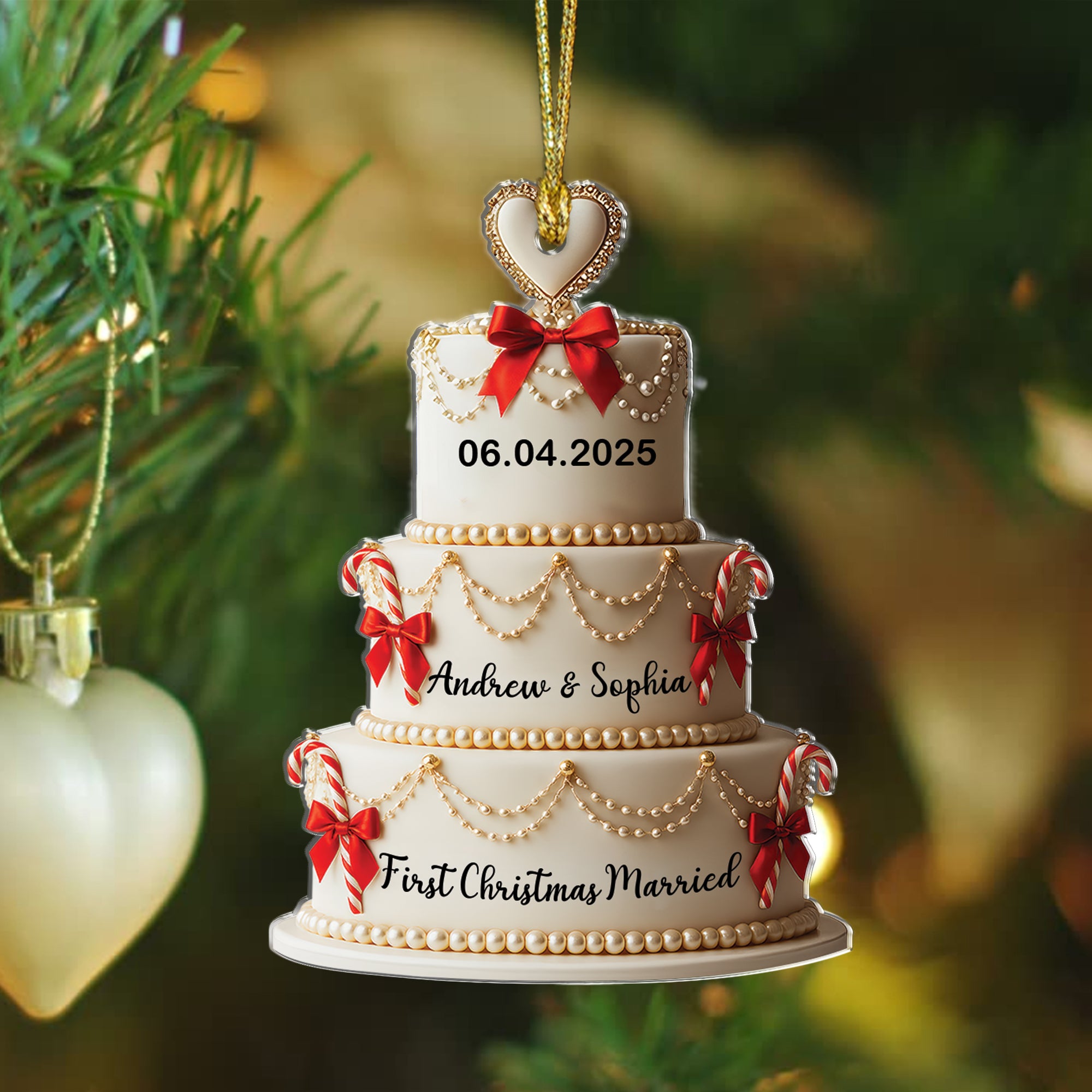 First Christmas Married - Custom Name Hologram Ornament - Family Decoration