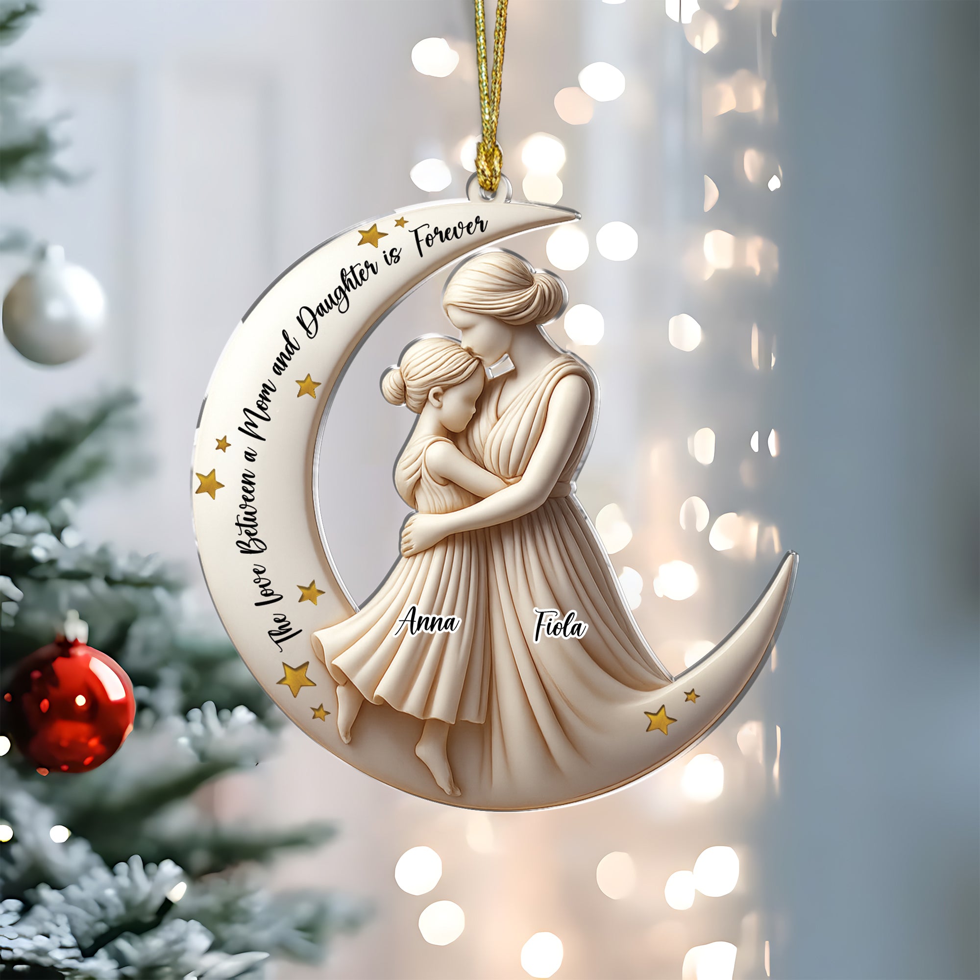 The Love Between Mom and Daughter - Custom Name - Custom Shape Hologram Ornament - Gift for Mom