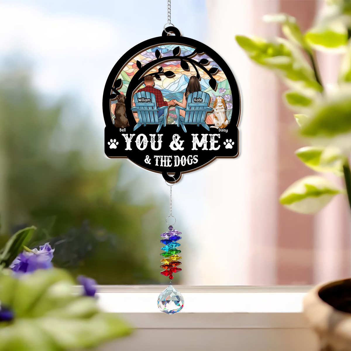 You & Me And The Dogs - Ornament Hanging Piece With Crystal Charm - Couple Gift