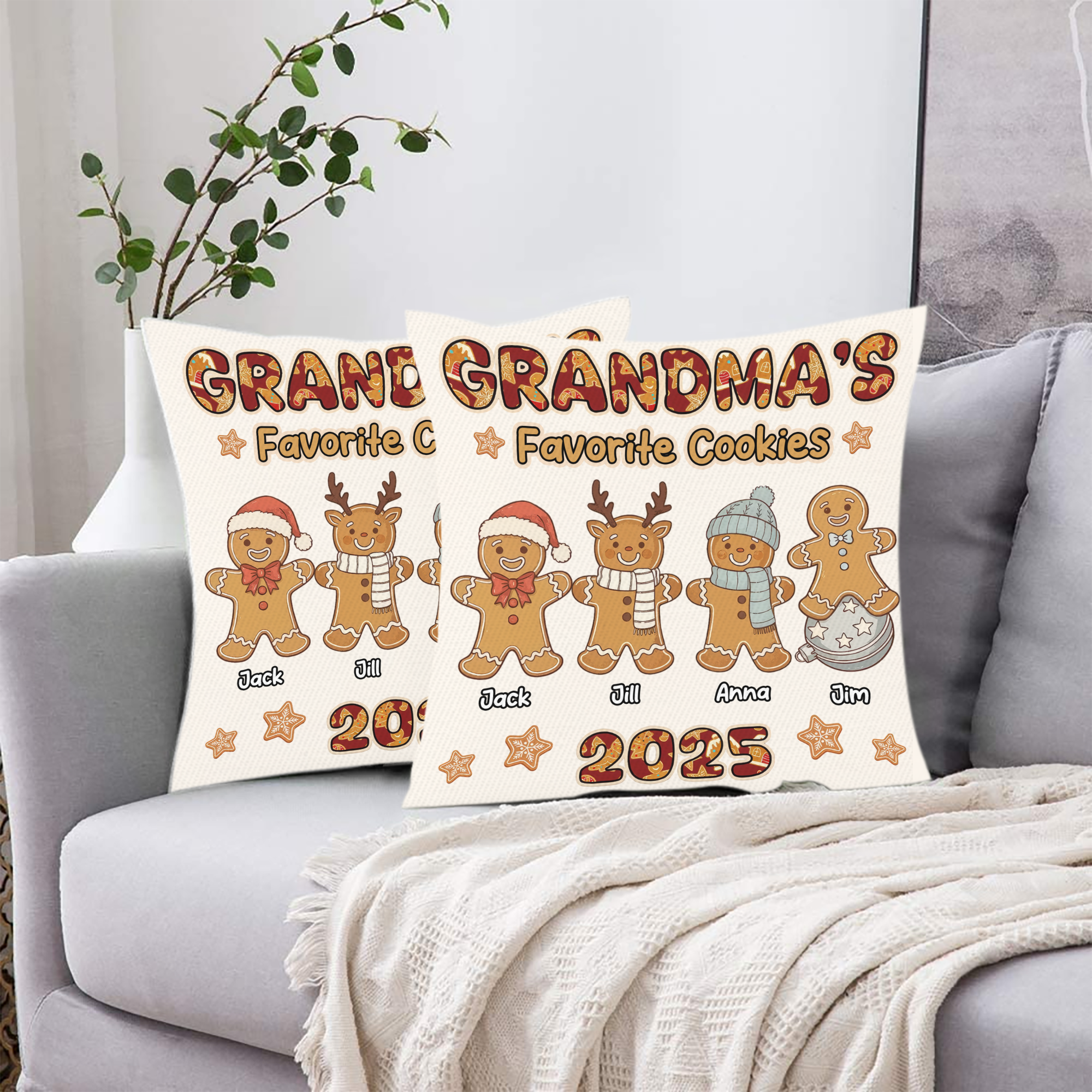 Custom Name - Grandma Favorite Cookies - Personalized Pillow - Christmas Gift