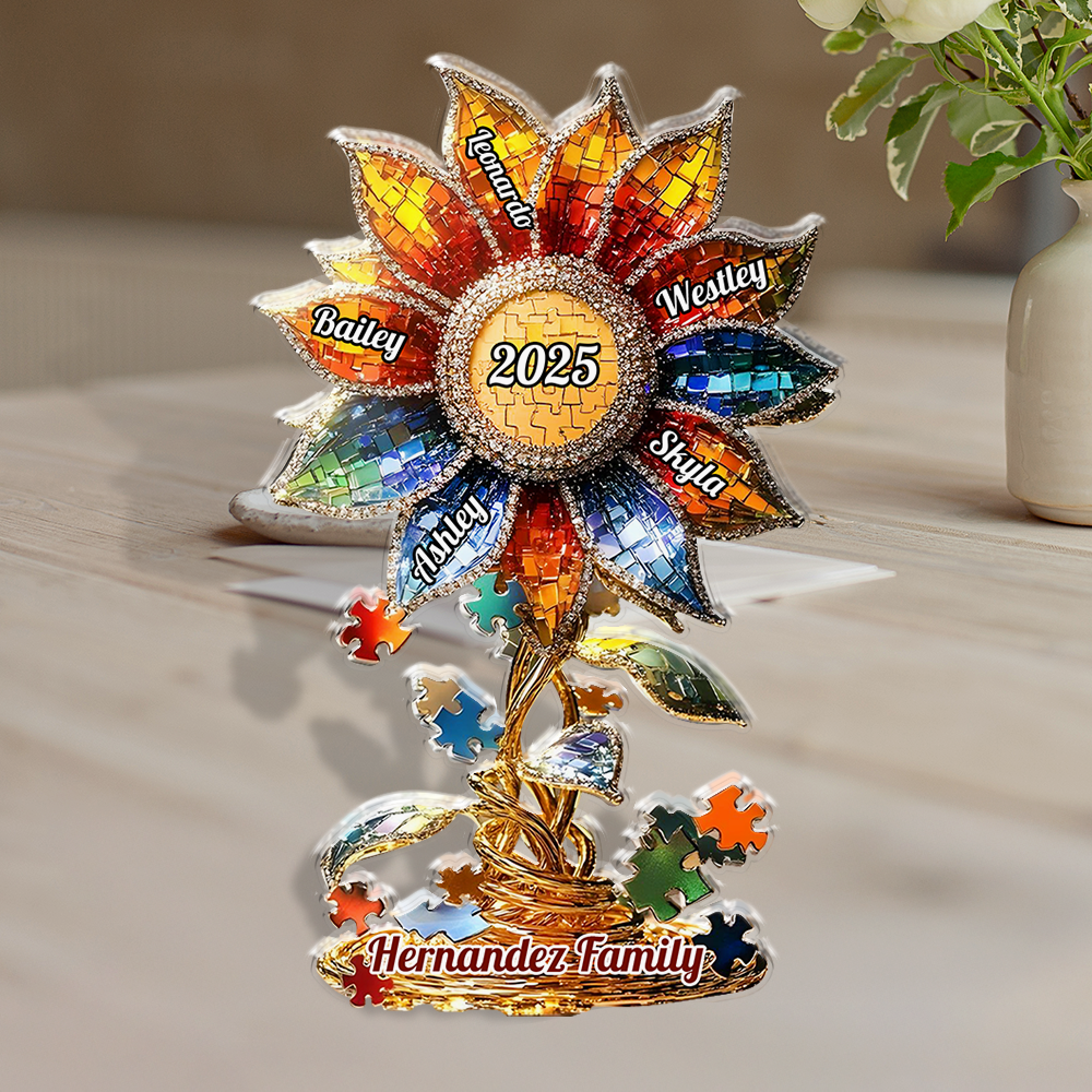 Family Name Flower - Personalized Name Gift - Custom Shape Acrylic Block Plaque