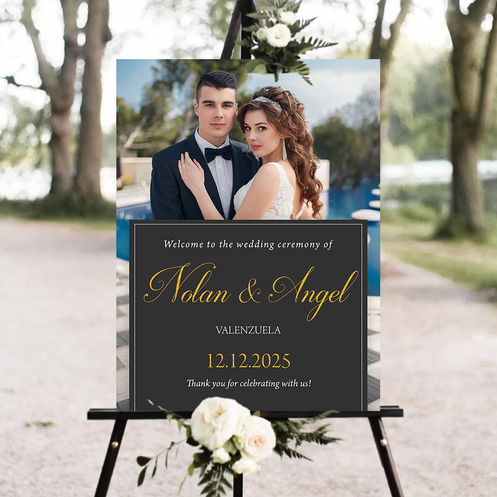 Wedding Ceremony Welcome Sign - Custom Name and Photo Wedding Law Sign