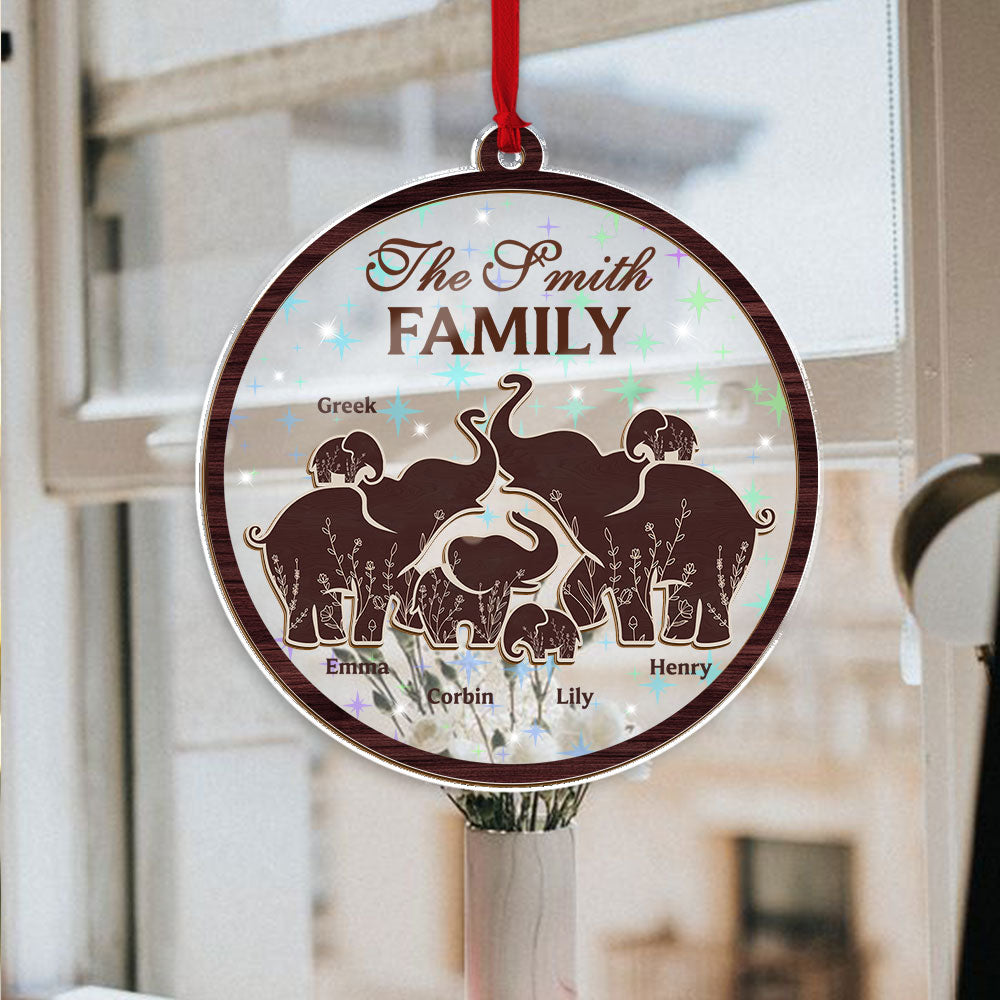 Personalized Elephant Family Name Ornament - Custom Shape Hologram Ornament