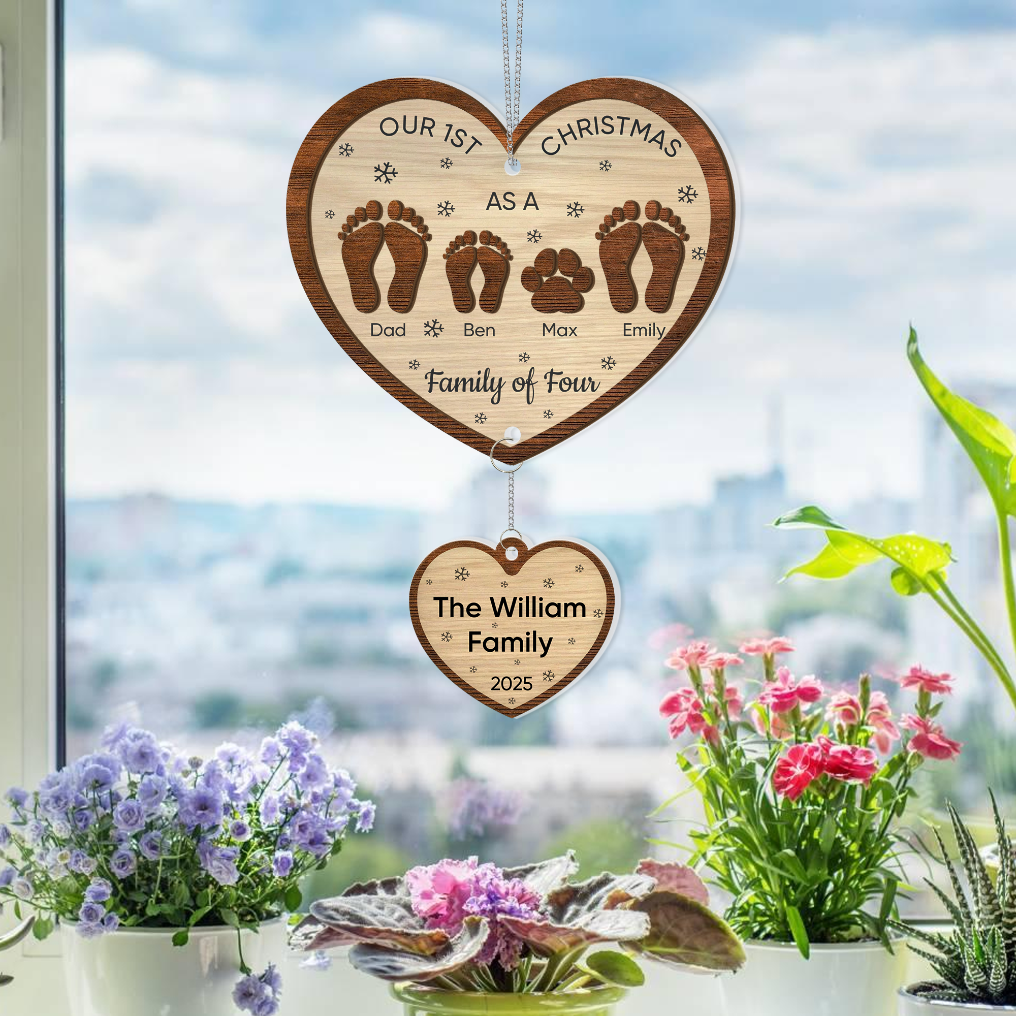 Our 1st Christmas -  1 Layered Suncatcher with Charm - Family Gift