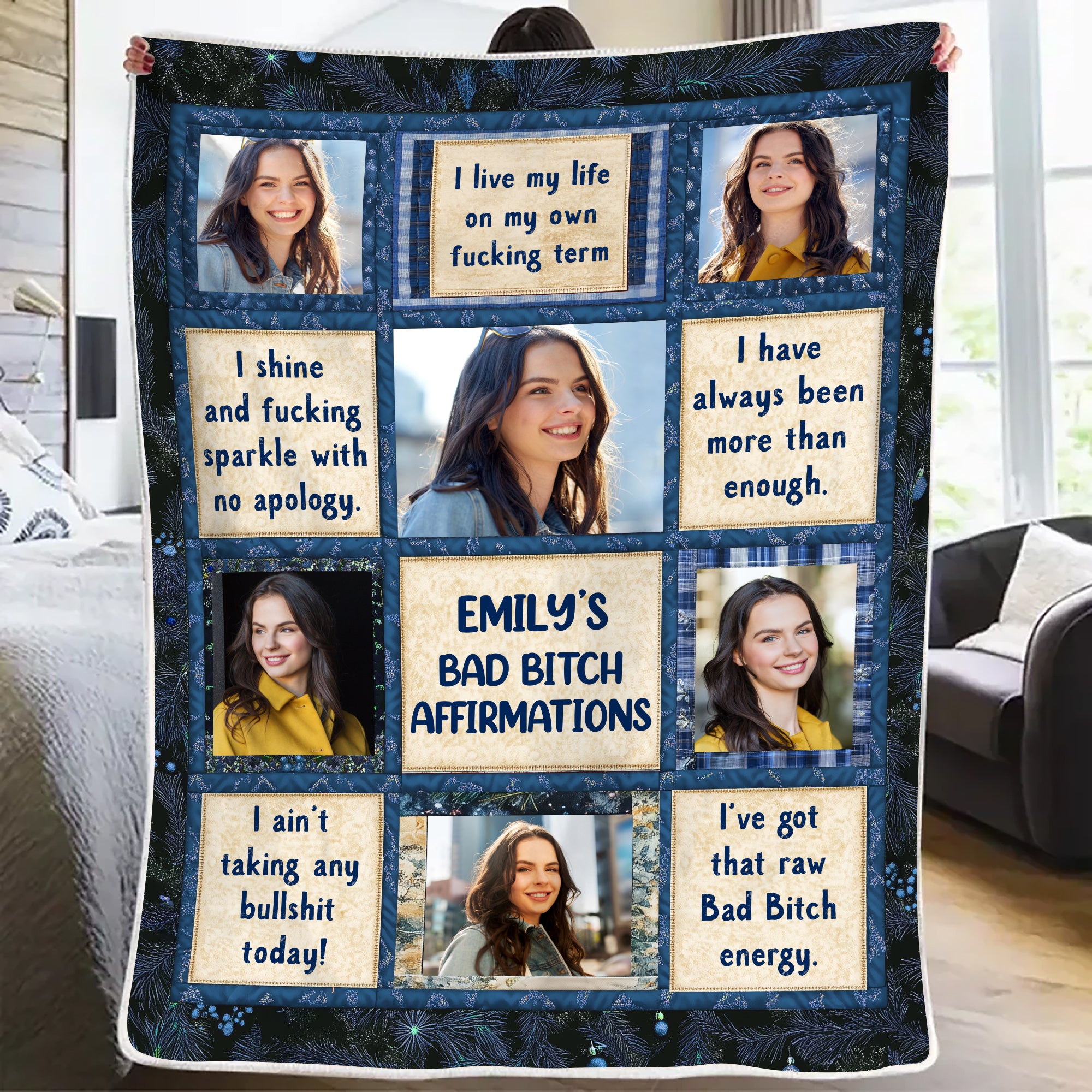 Affirmation Personalized Funny Blanket - Custom Name and Photo Memorial Blanket