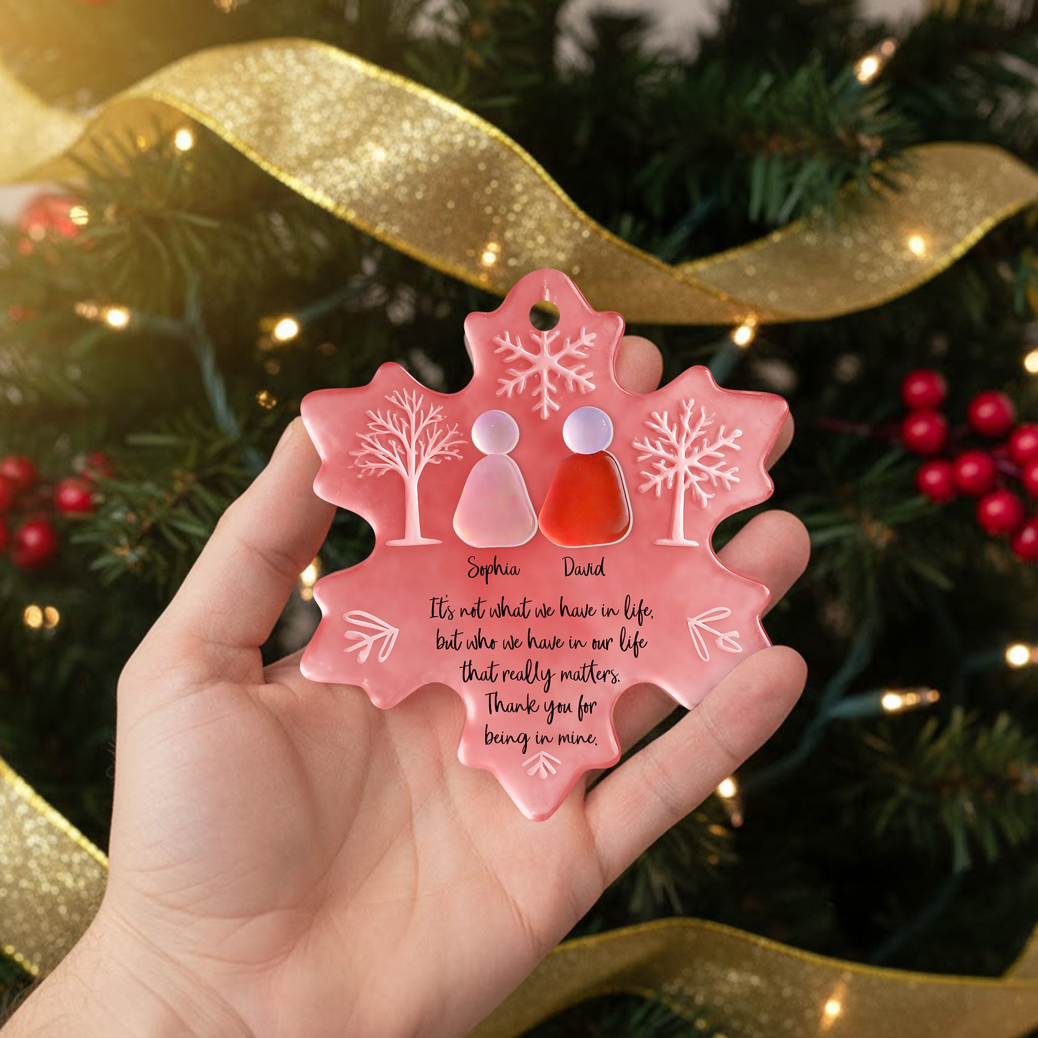 Snowflake Couple - Custom Name - Custom Shape Hologram Ornament