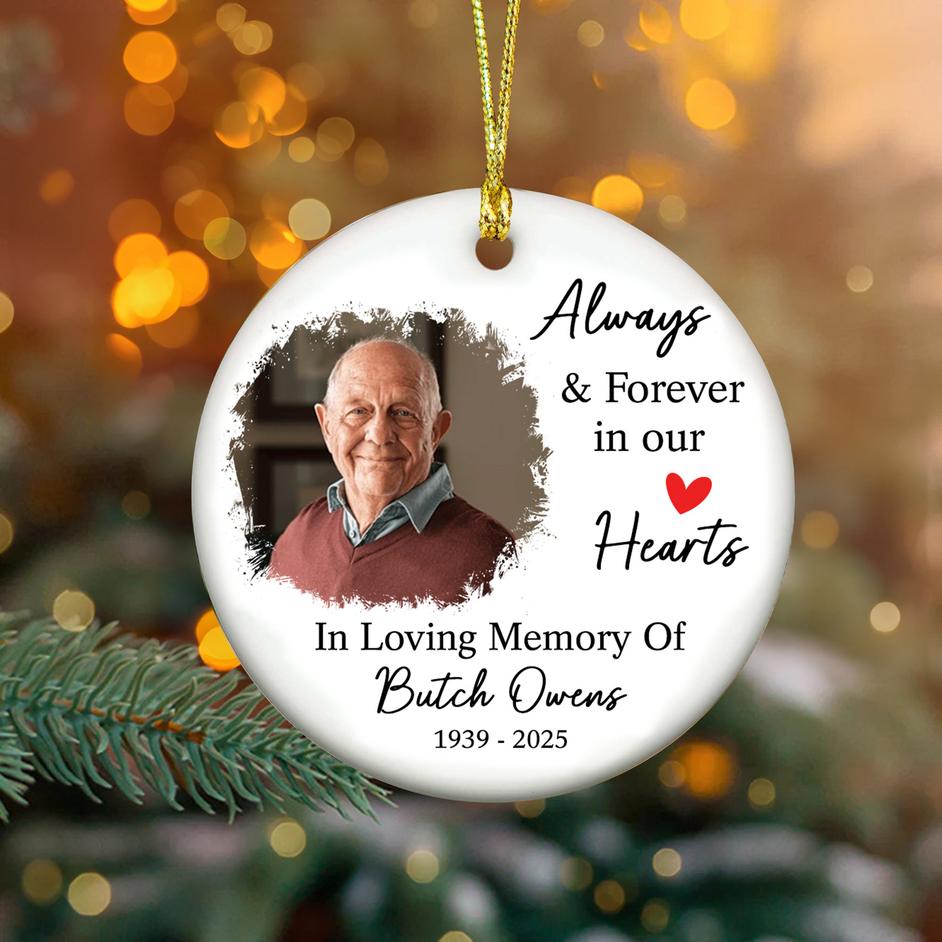 In Loving Memory - Custom Name and Photo Ceramic Ornament - Home Decor
