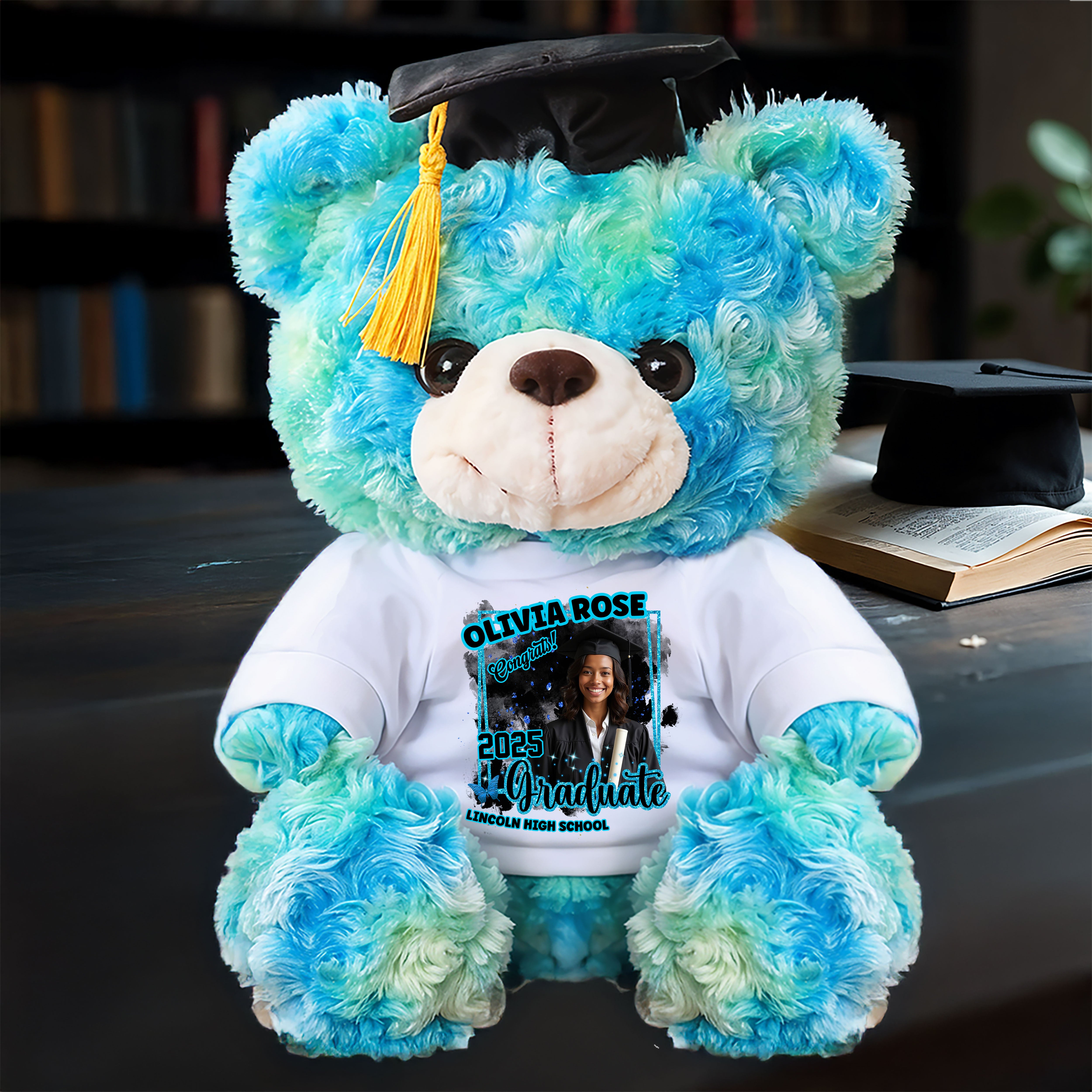 2025 Congrats Graduation Teddy Bear Plush - Custom Photo and Name  - Graduate Bear With Cap