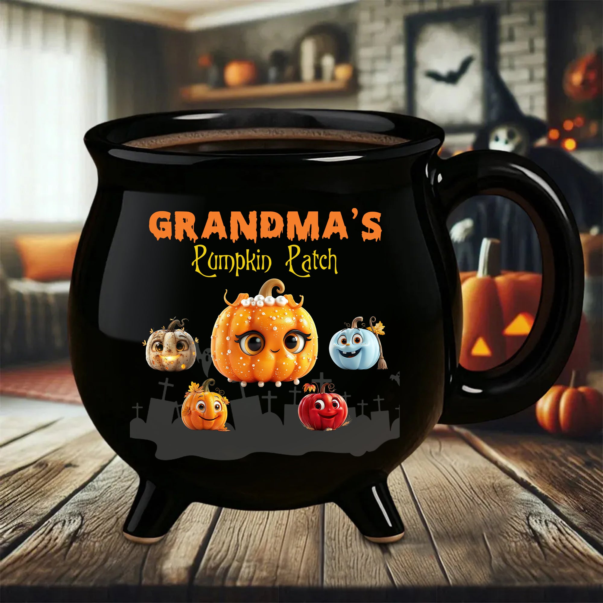 Grandma's Pumpkin Patch - Personalized Ceramic Cauldron Coffee Mug