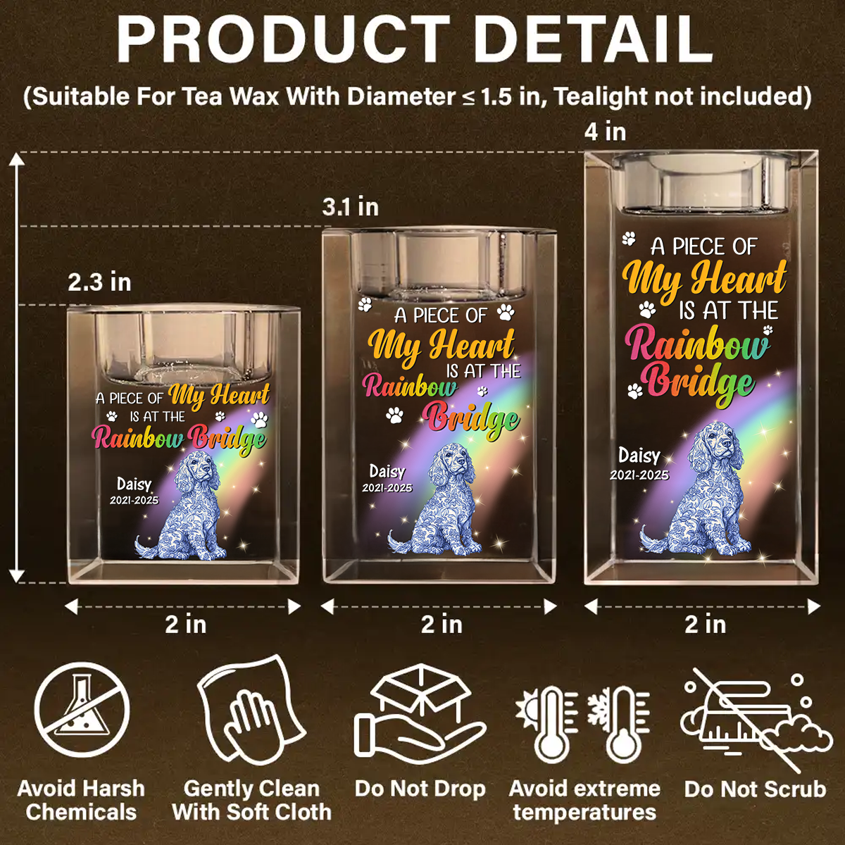 A Piece Of My Heart - Personalized Crystal Candle Holder