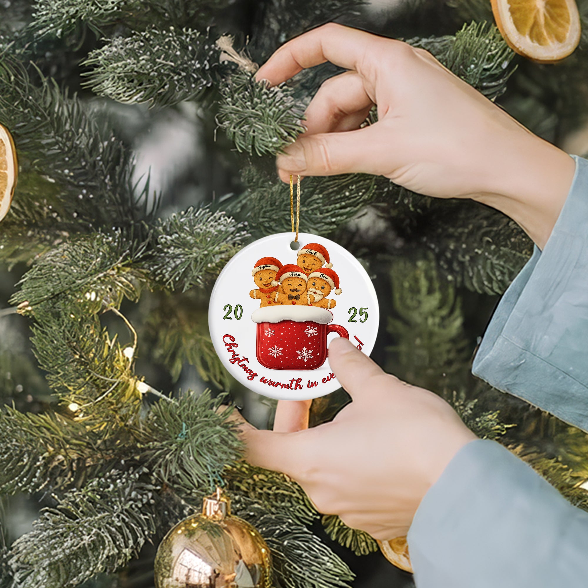 Christmas Warm - Custom Name Ceramic Ornament - Home Decor