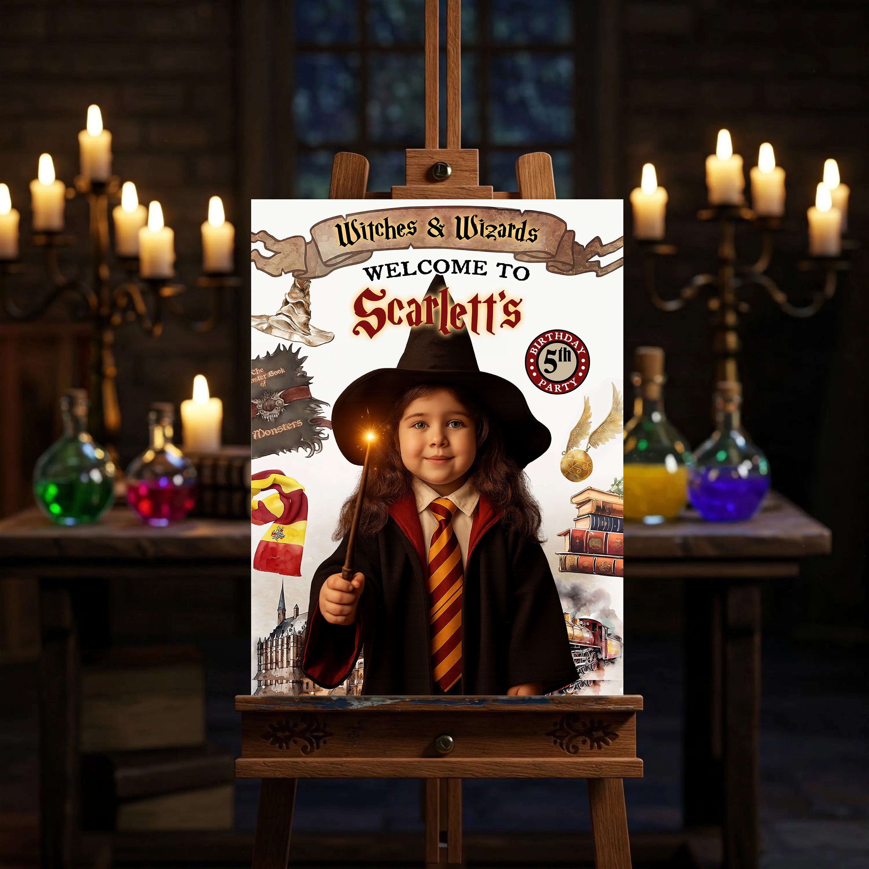 Personalized Magic School Style Sign - Custom Name & Photo Law Sign - Birthday Welcome Sign