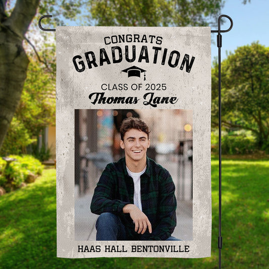 Custom Photo and Name Flag Congrats Graduation 2025 Garden Flag, Graduation Decorations