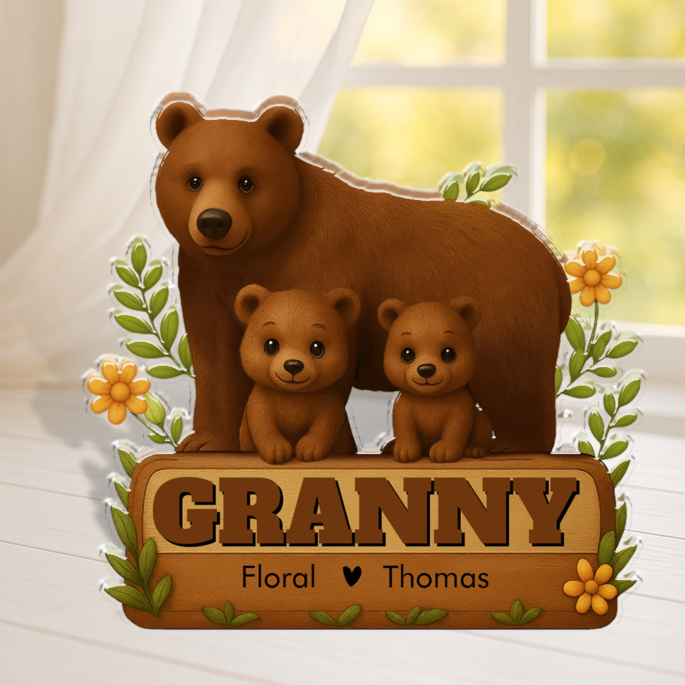 Family Bear - Personalized Name Gift - Custom Shape Acrylic Block Plaque