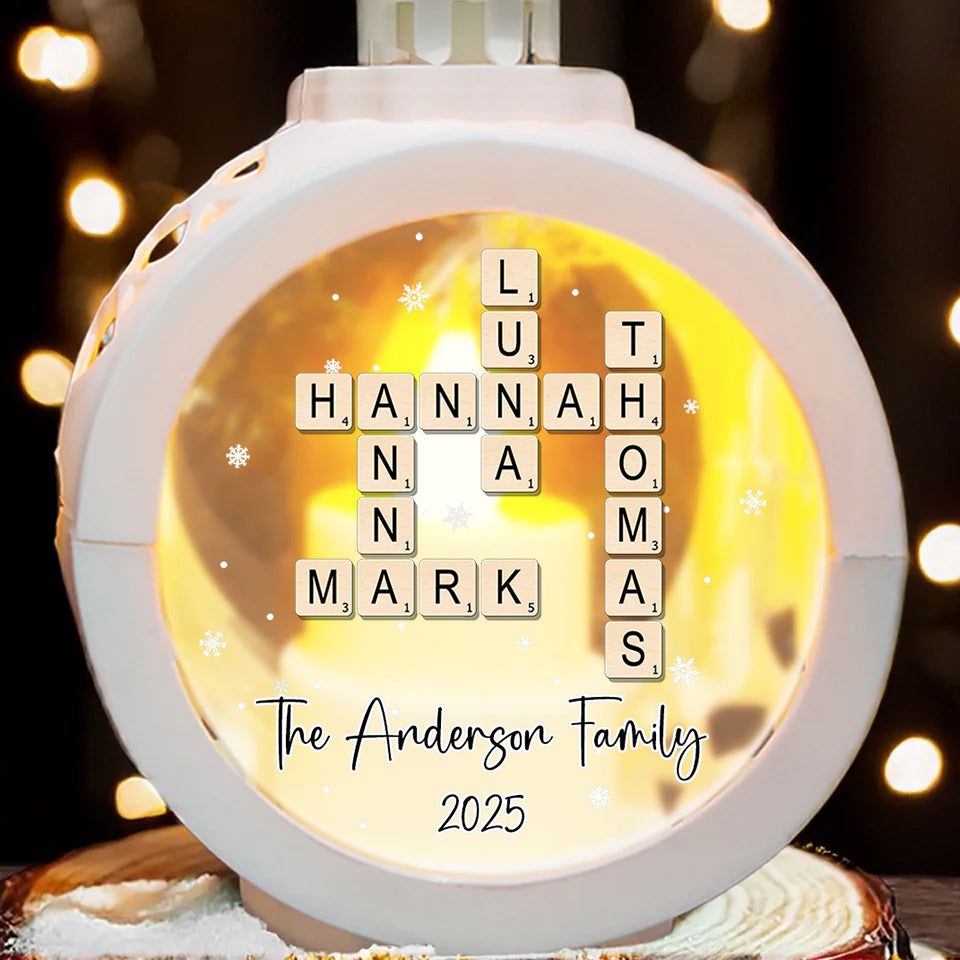 Custom Family Name Crossword - Personalized Candlelight Lantern Ornament