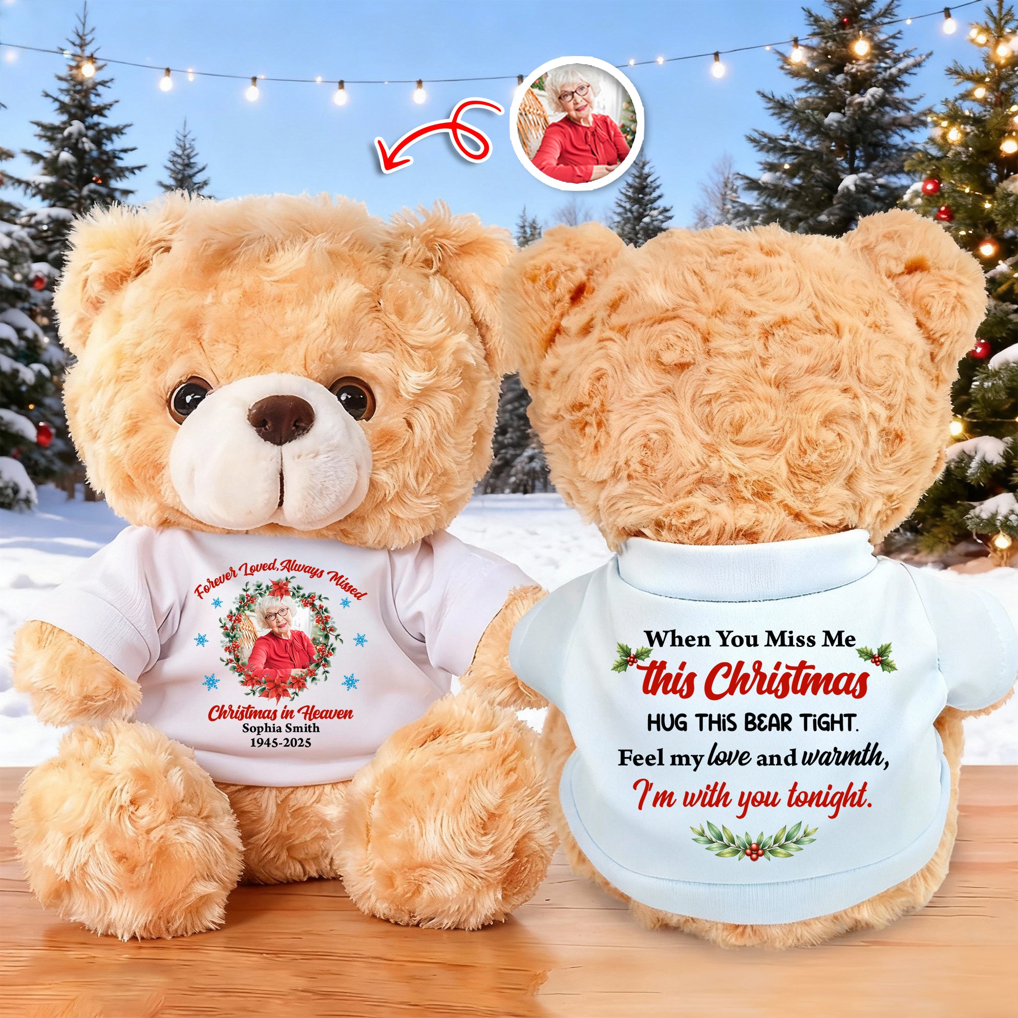 When You Miss Me This Christmas - Sympathy Gift - Custom Name and Photo - Personalized Bear Plush