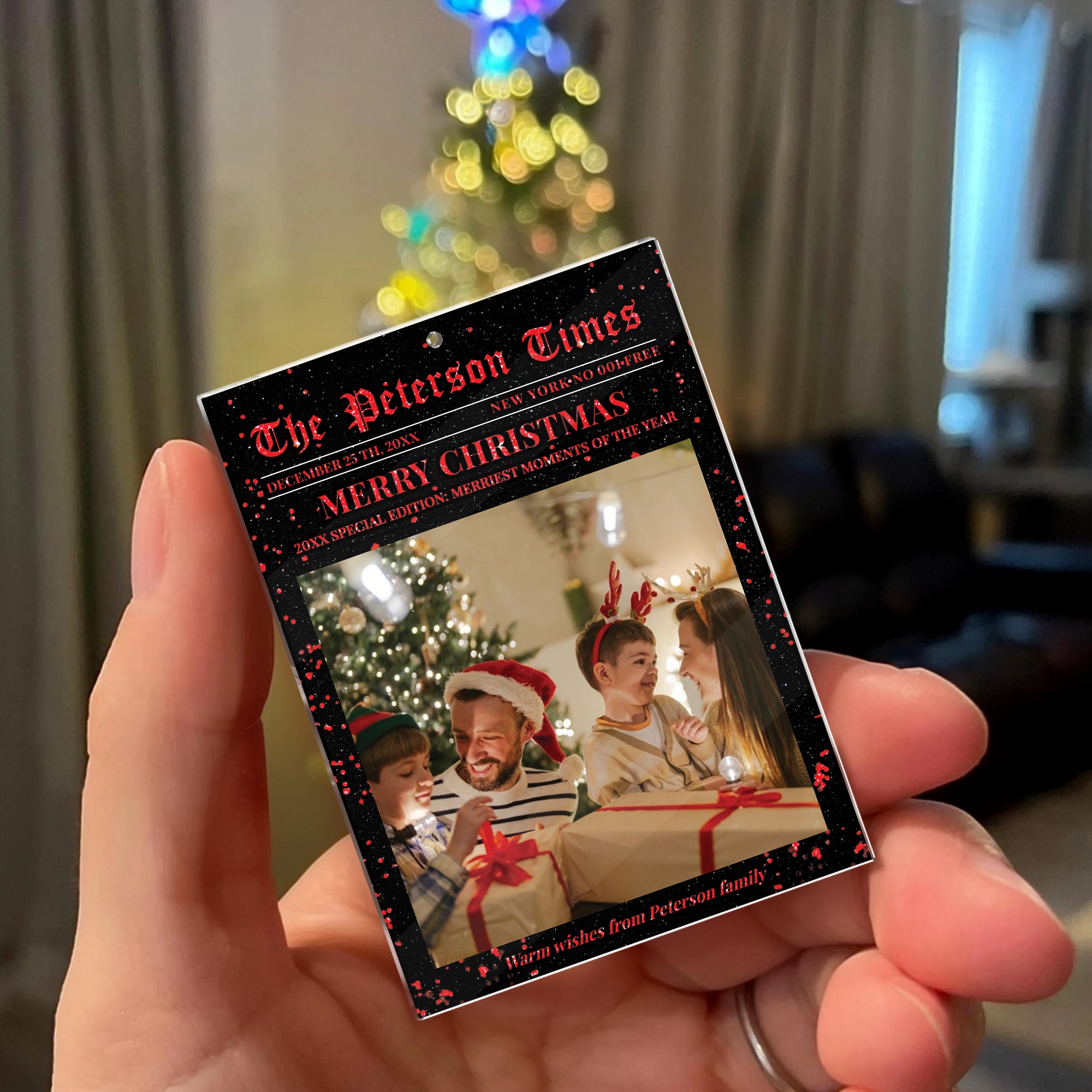 Family Christmas Photo - Custom Photo - Custom Shape Hologram Ornament - Home Christmas Decor