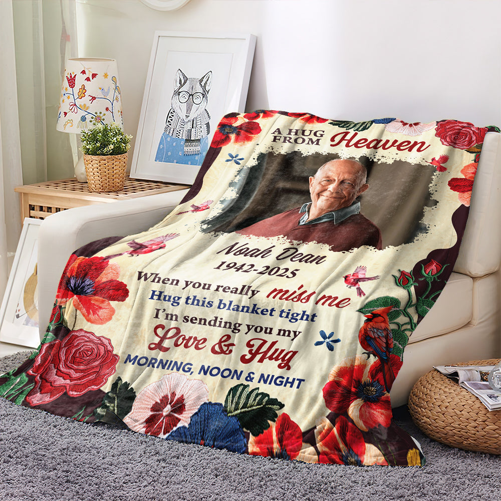 Hug From Heaven - Custom Photo Sympathy Gift - Personalized Memorial Custom Blanket