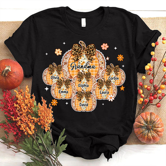 Grandma Custom Pumpkins With Kids Names Shirt - Personalized Shirt Custom T-shirt