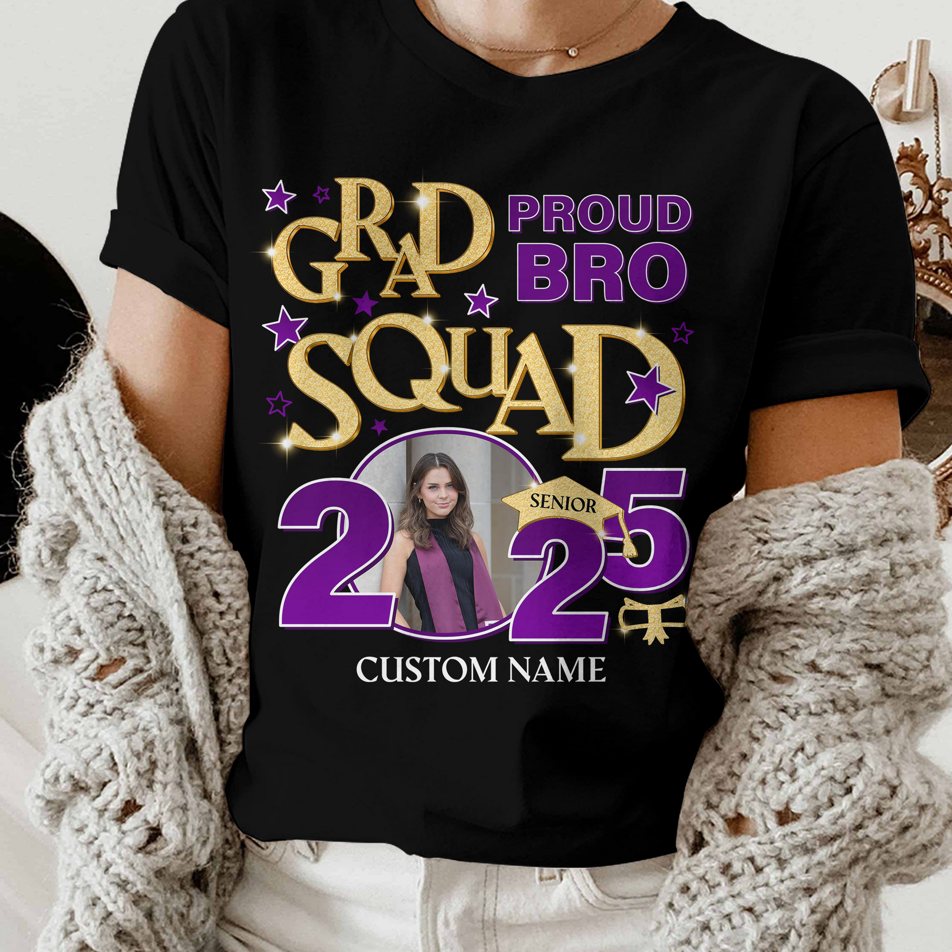 Proud Family Grad Squad Senior 2025 T-Shirt Custom Graduation Shirt Upload Photo T-shirt, Personalized Graduation T-shirt, Graduation Gift