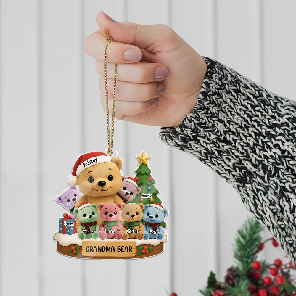 Custom Bear Family Name Ornament - Christmas Decor - Custom Shape Hologram Ornament