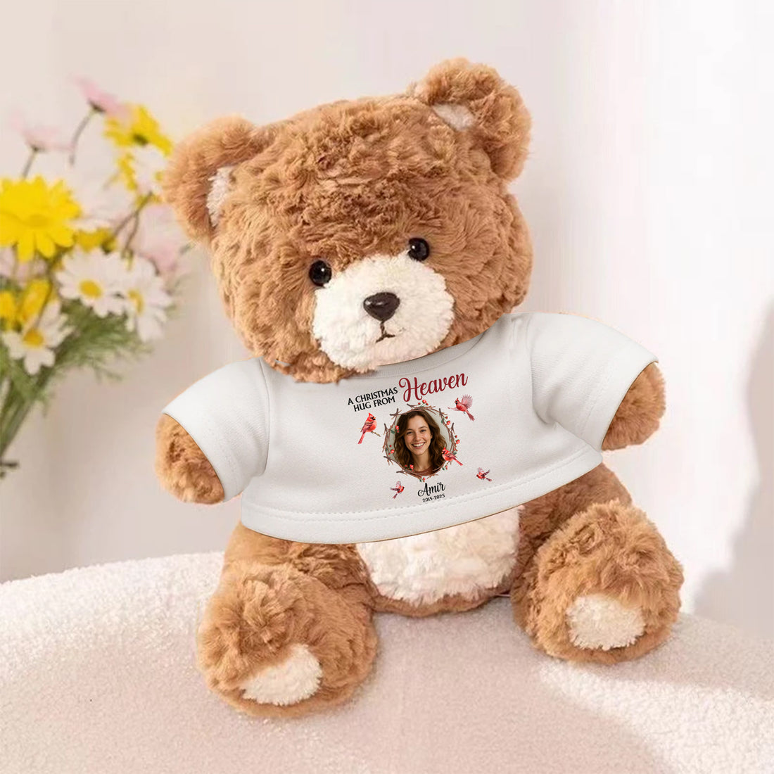 A Christmas Hug From Heaven - Memorial Bear Plush - Custom Photo Cute Bear