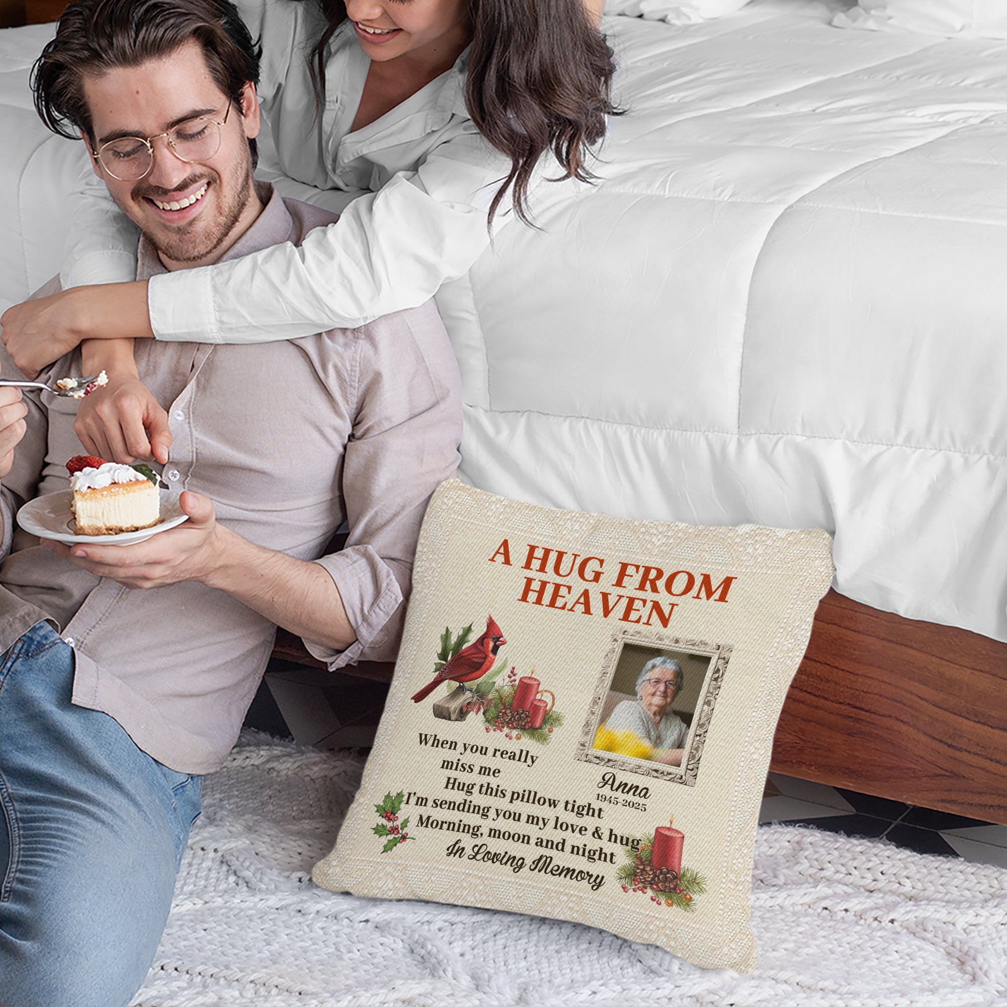 A Hug From Heaven - Custom Name and Photo Sympathy Gift - Personalized Memorial Pillow