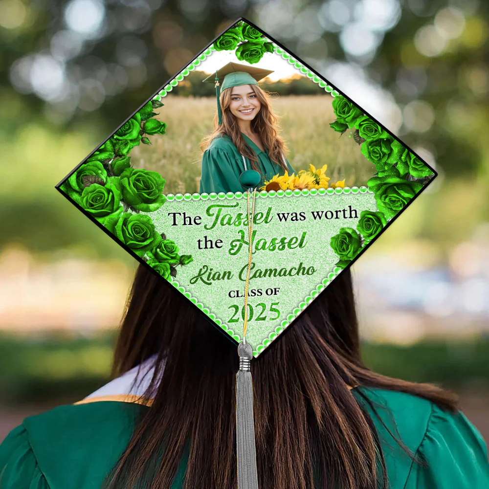 Personalized The Tassel Was Worth The Hassle, Class Of 2025, Photo Graduation Cap Topper, Decorations For Grad Cap